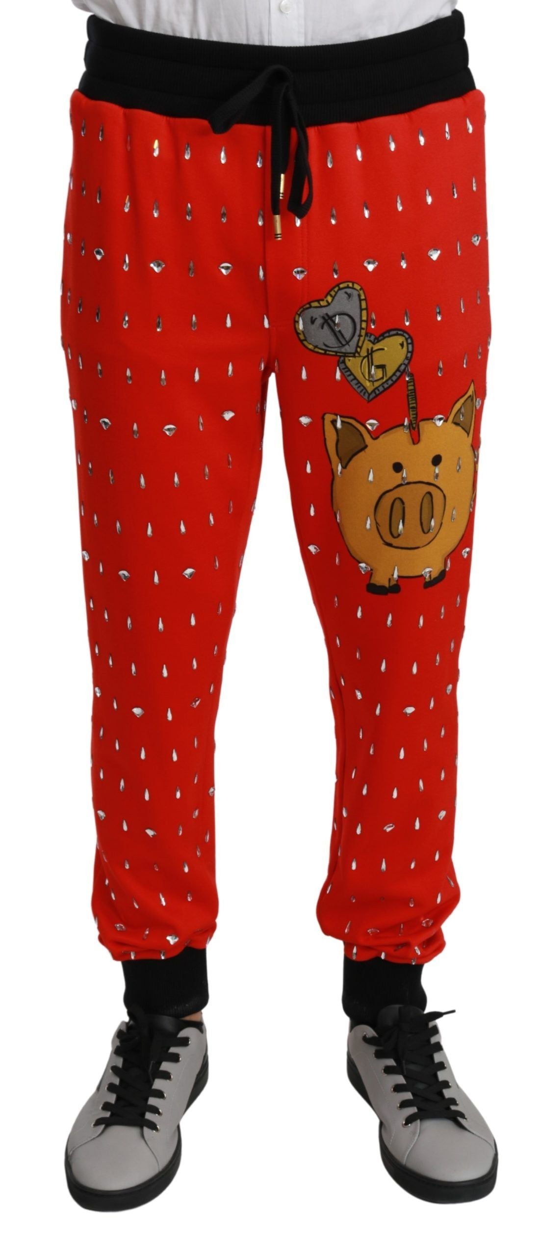 - Chic Red Piggy Bank Print Sweatpants