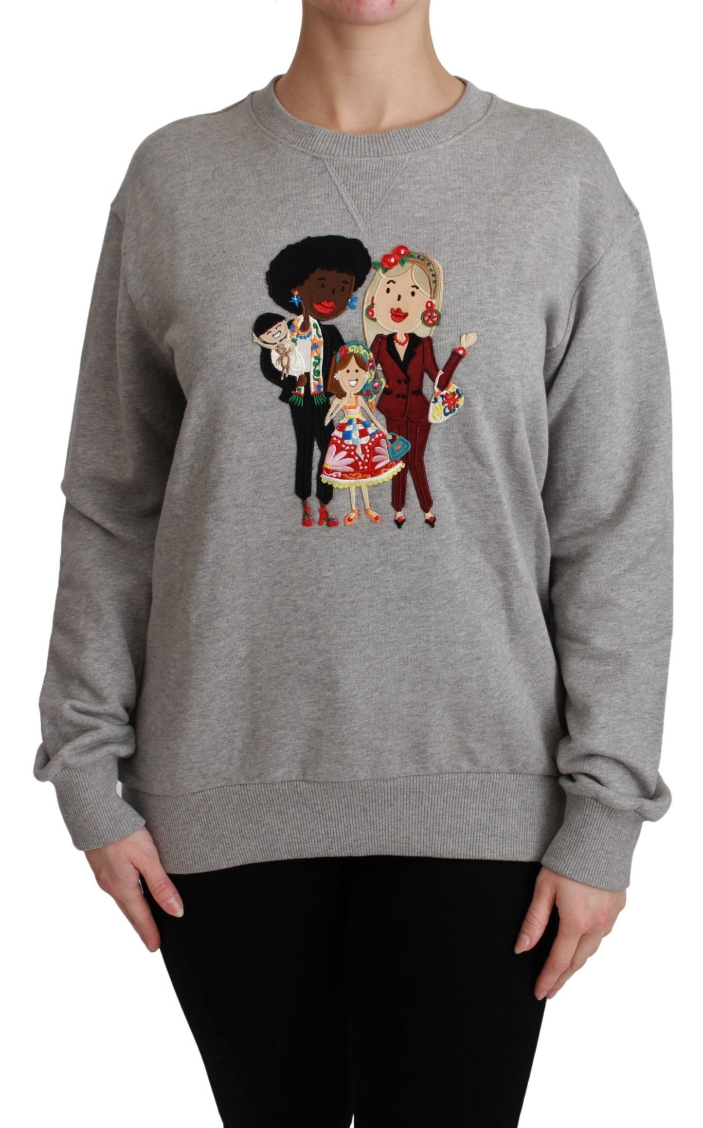 - Elegant Multicolor Embroidered Crew-neck Sweater