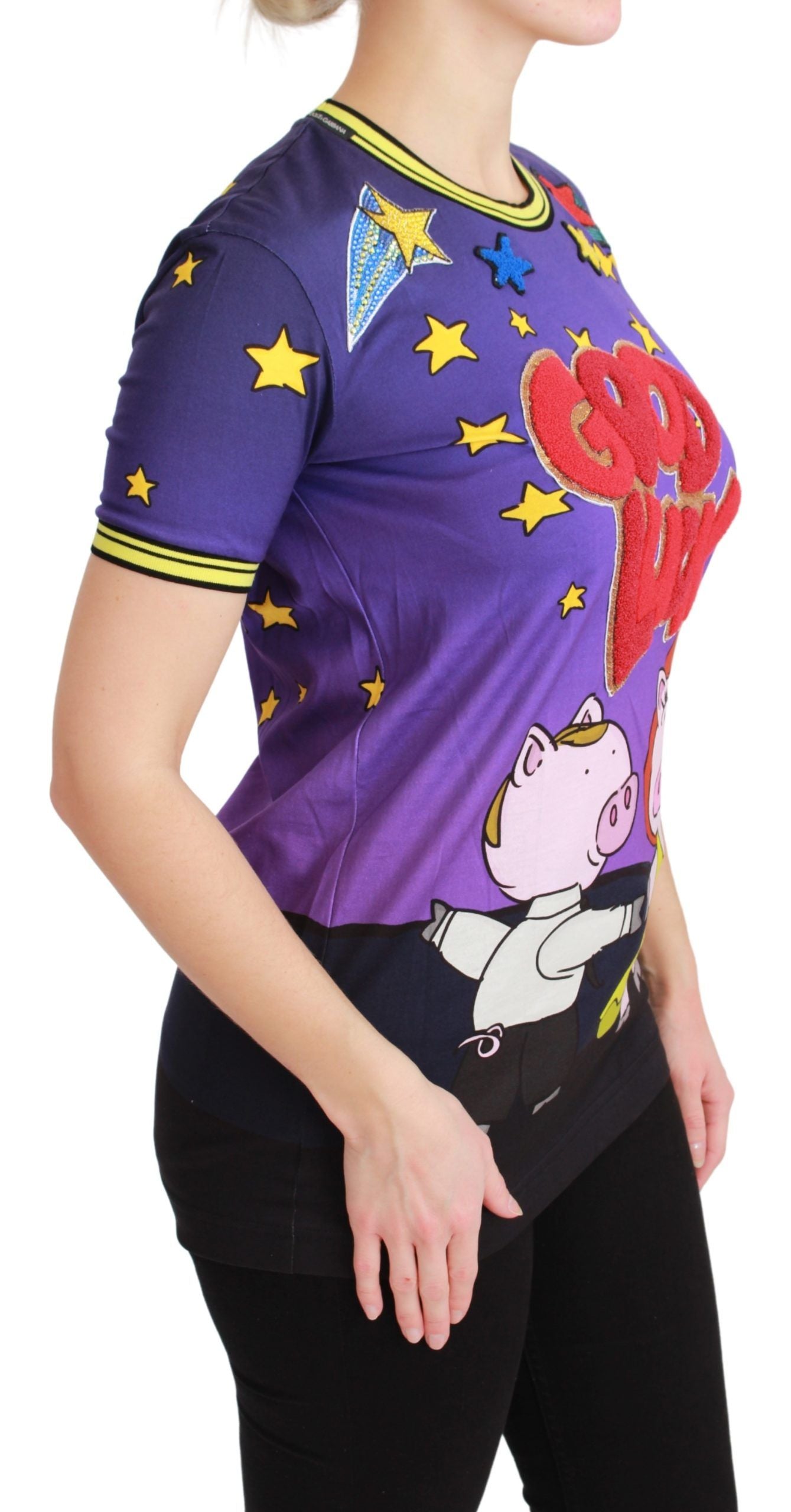 - Elegant Crewneck Motive Tee in Purple