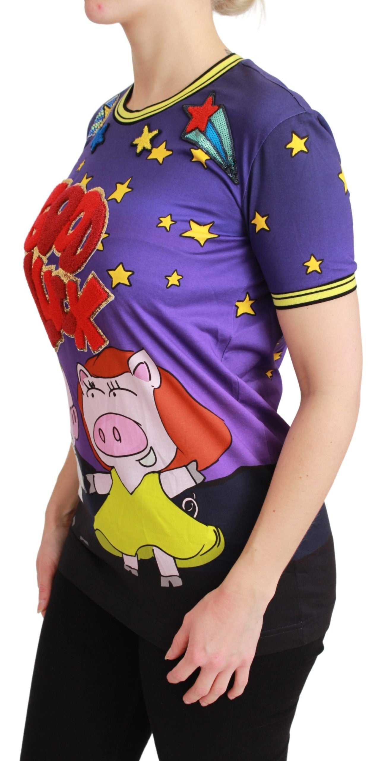 - Elegant Crewneck Motive Tee in Purple