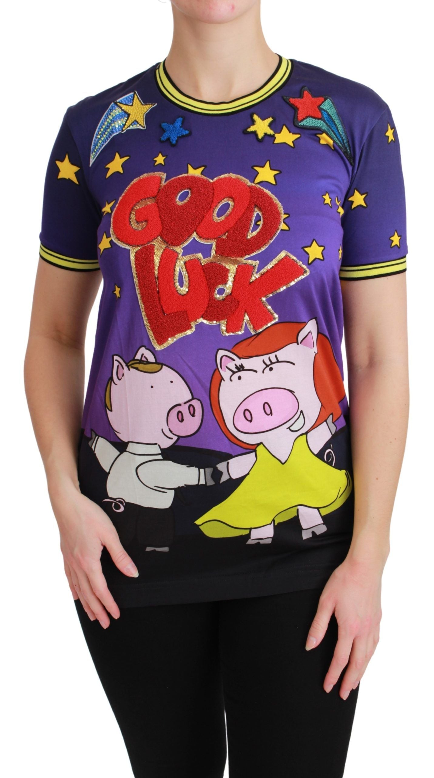 - Elegant Crewneck Motive Tee in Purple