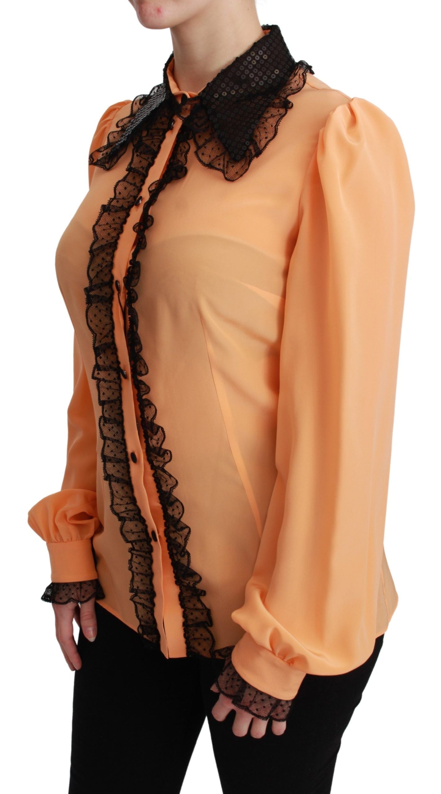 - Silk Blend Yellow Blouse with Sequined Collar