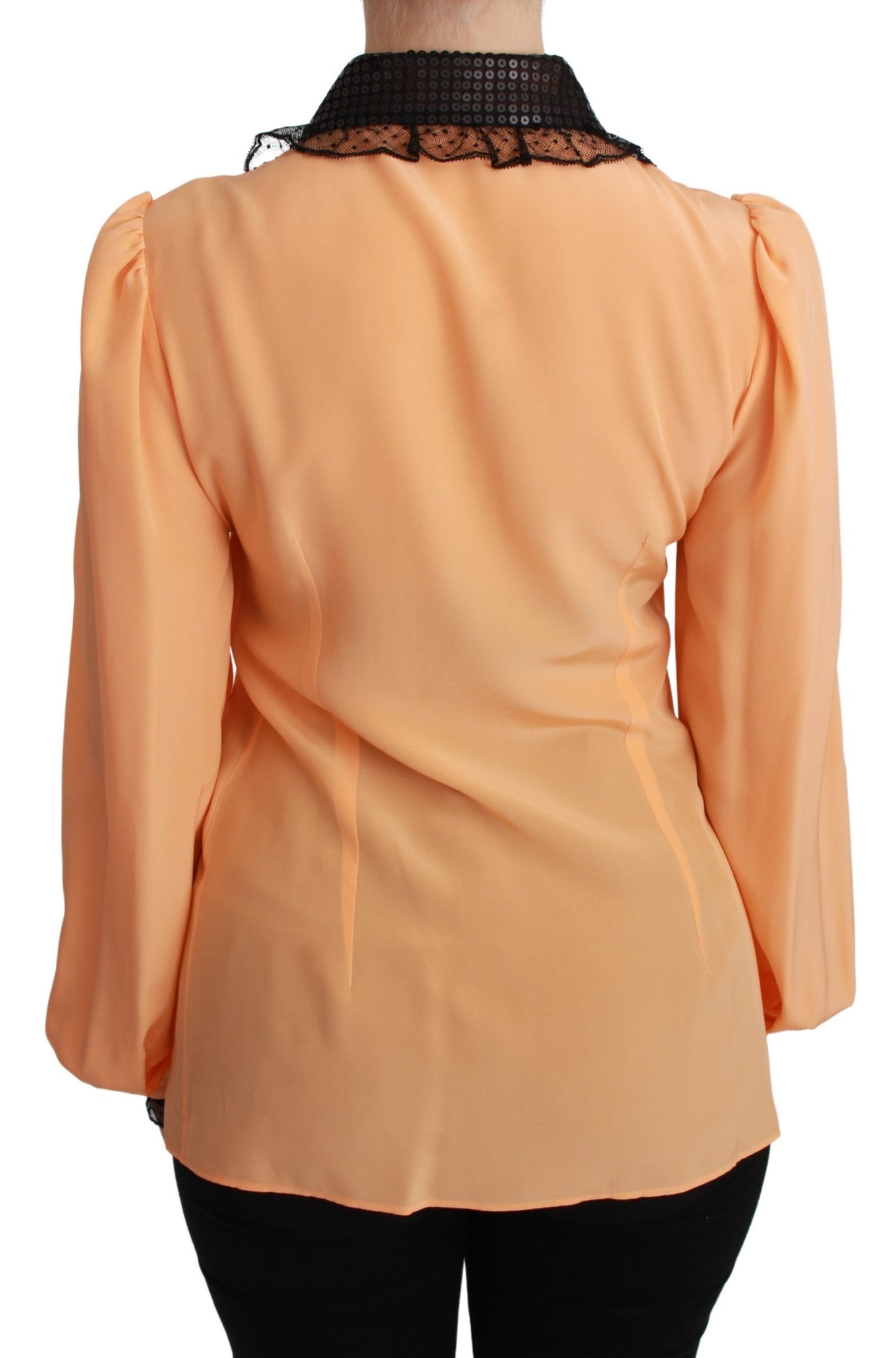 - Silk Blend Yellow Blouse with Sequined Collar