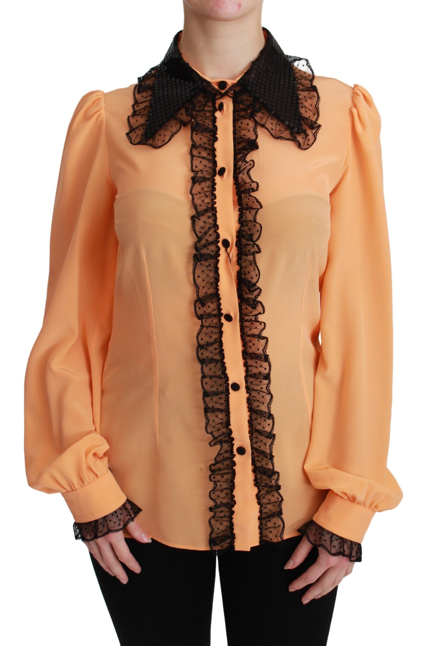 - Silk Blend Yellow Blouse with Sequined Collar