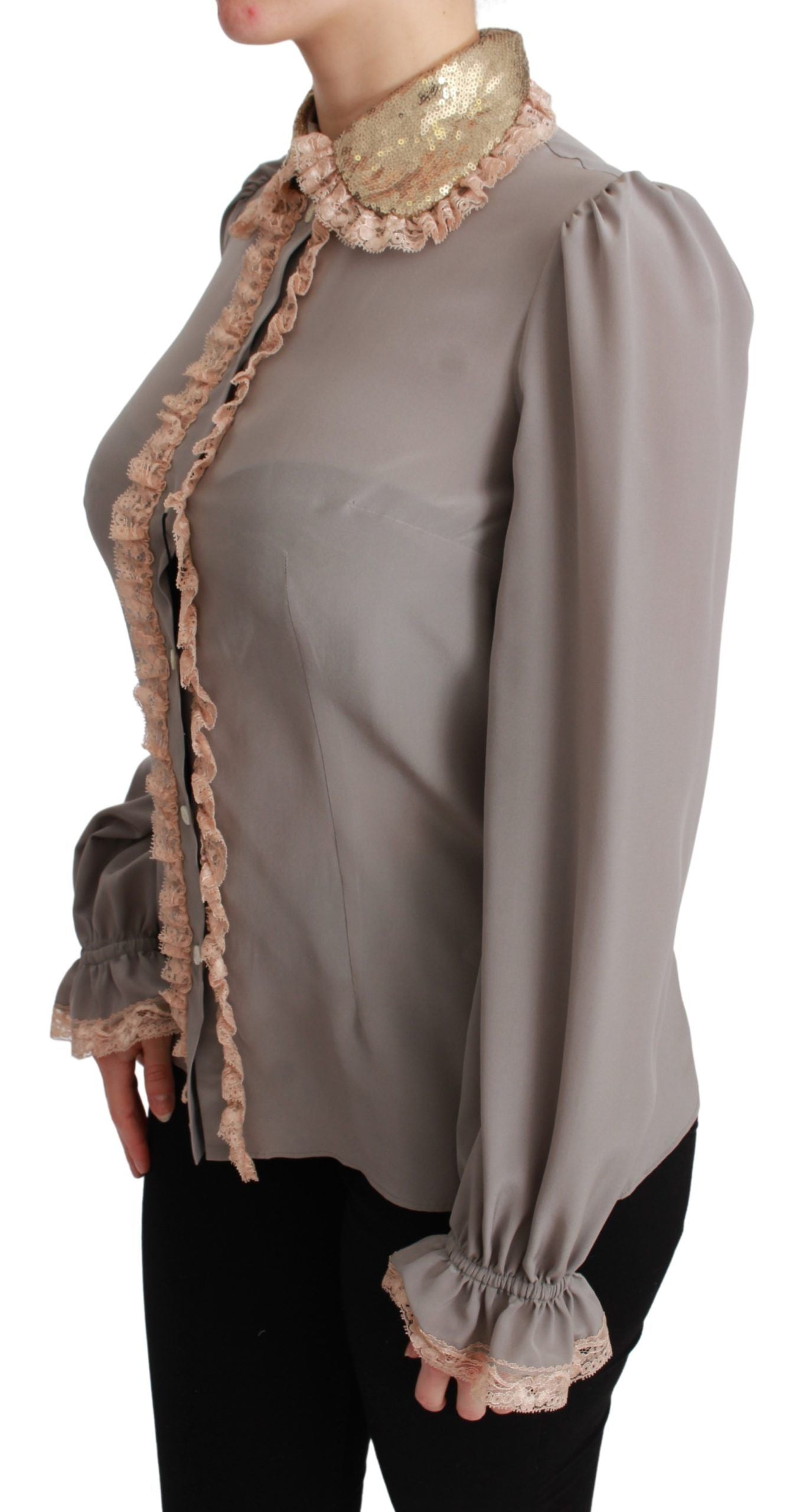 - Elegant Silk Blend Sequin Collar Shirt