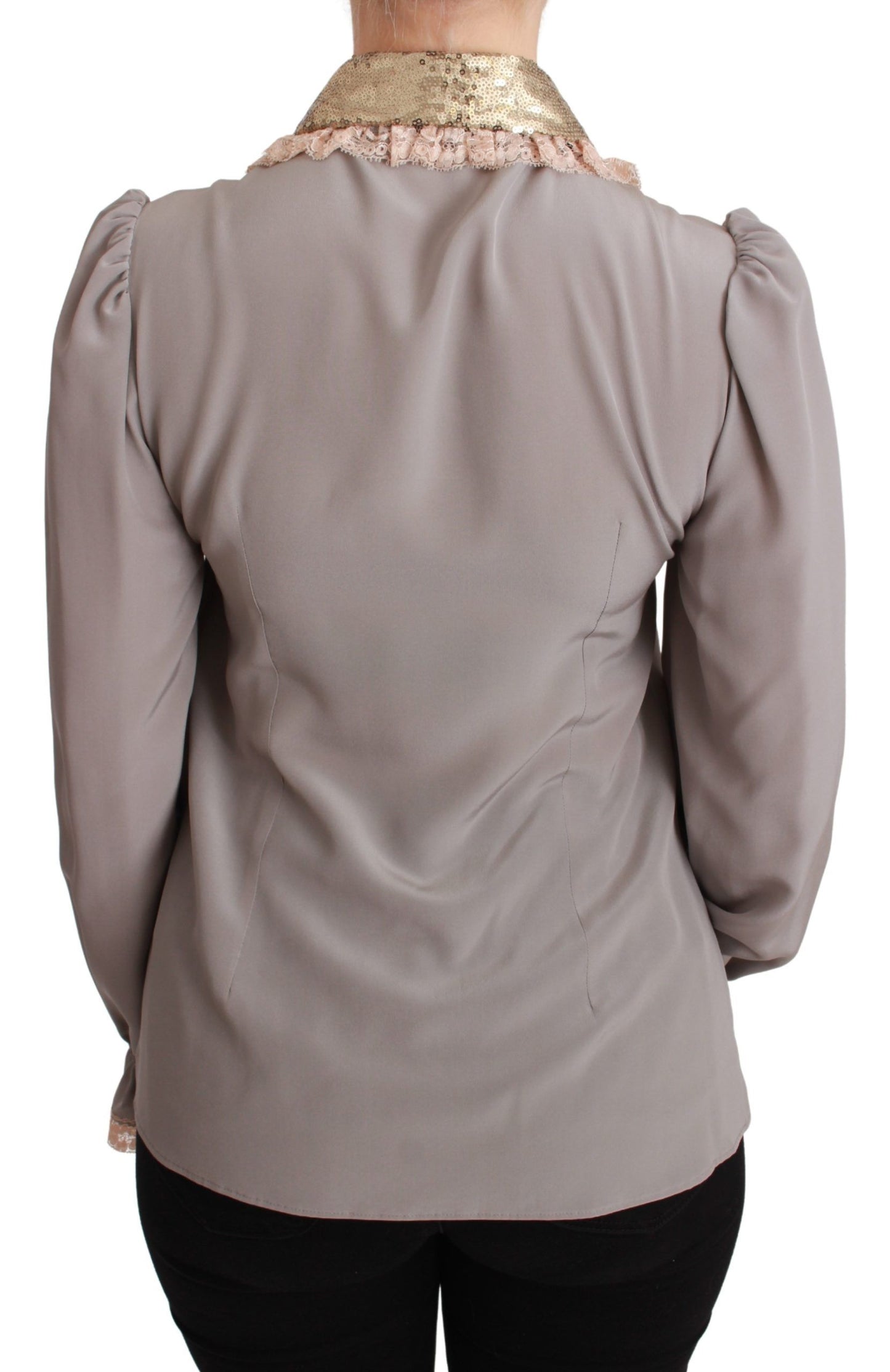 - Elegant Silk Blend Sequin Collar Shirt