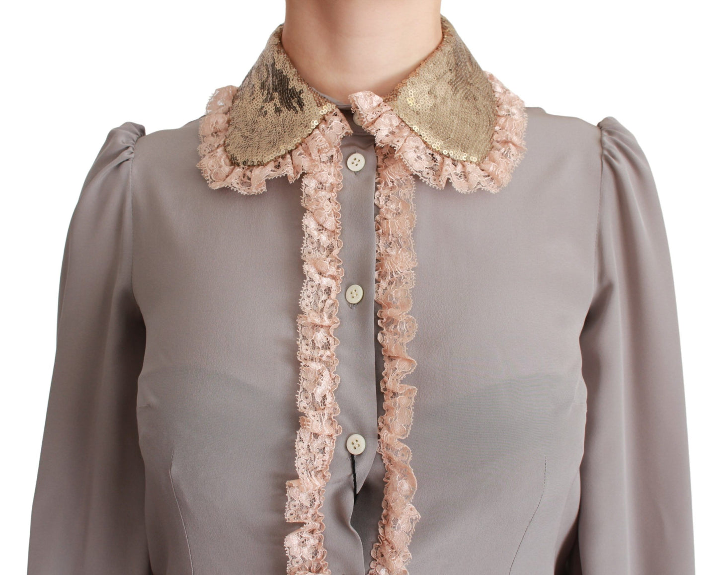 - Elegant Silk Blend Sequin Collar Shirt