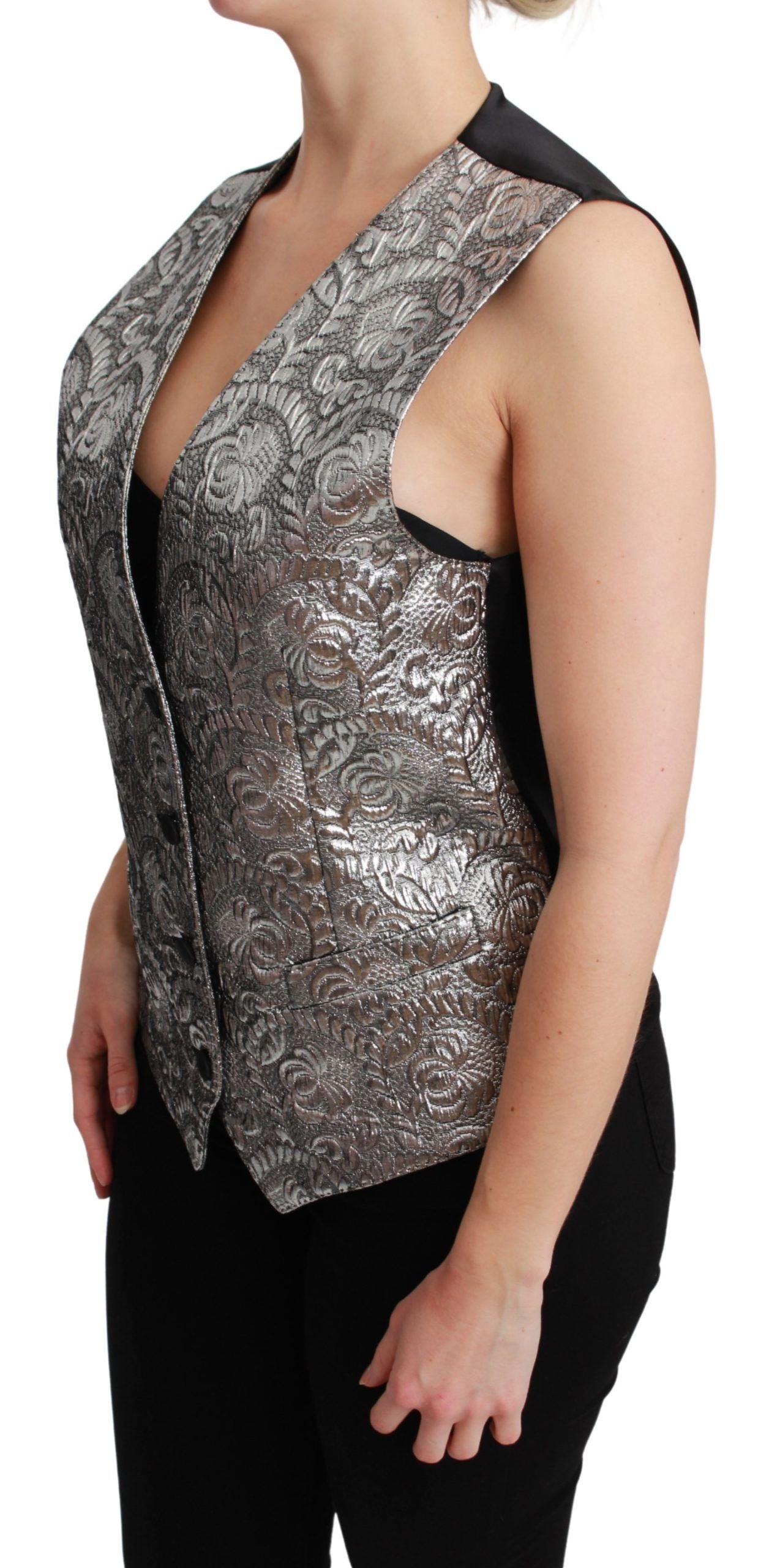 - Elegant Silver Sleeveless Brocade Vest
