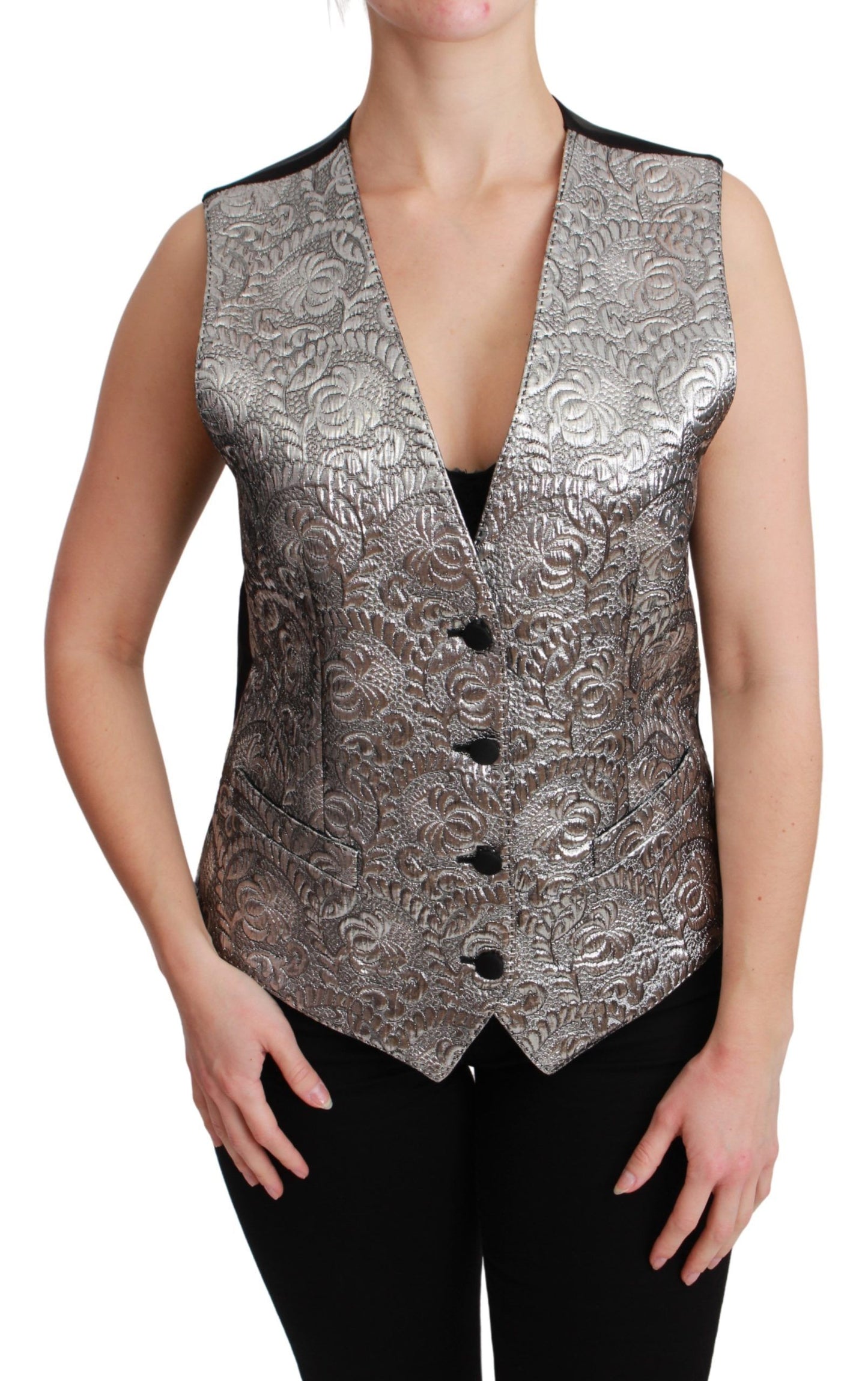 - Elegant Silver Sleeveless Brocade Vest