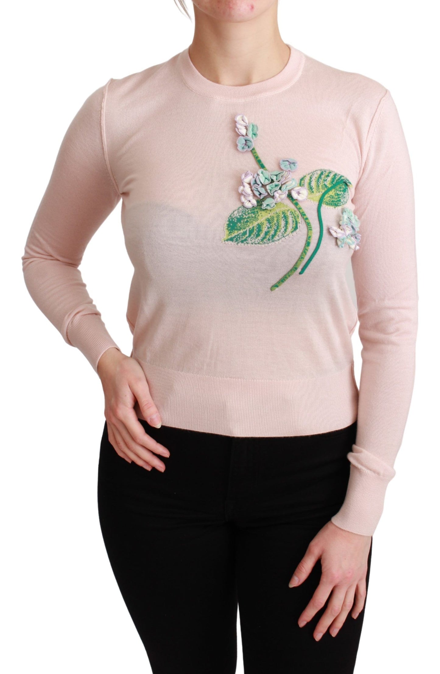 - Silk Blend Floral Embroidered Sweater