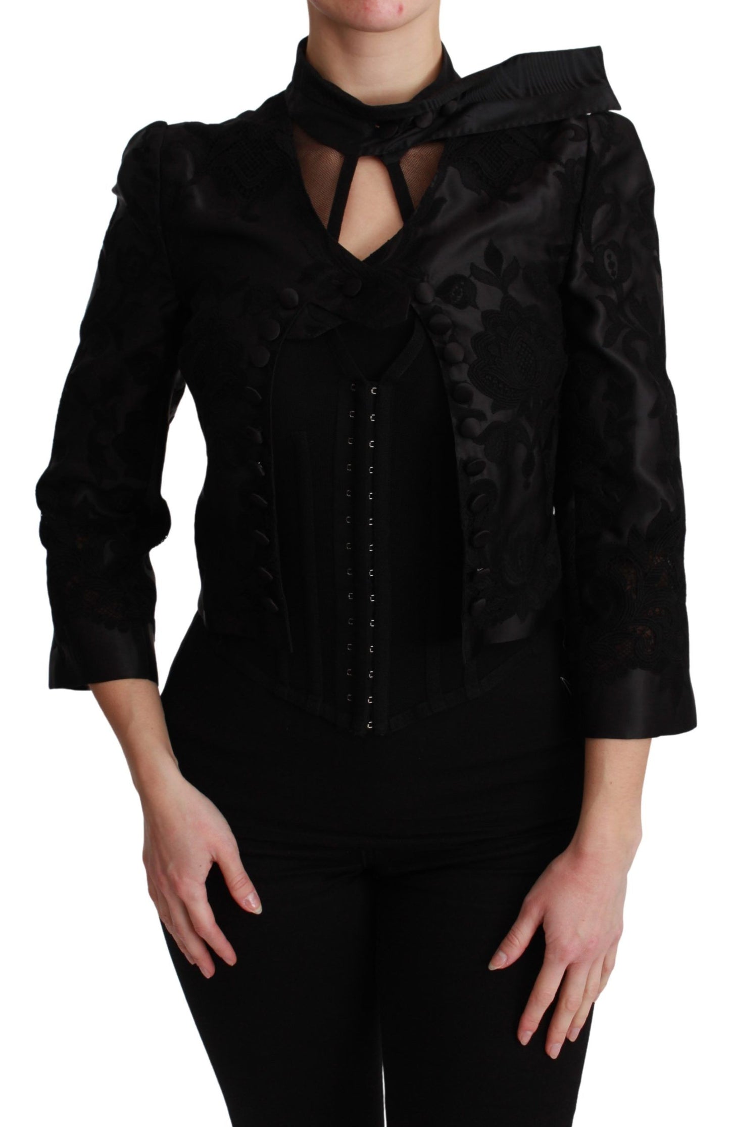 - Exquisite Floral Jacquard Corset Blazer