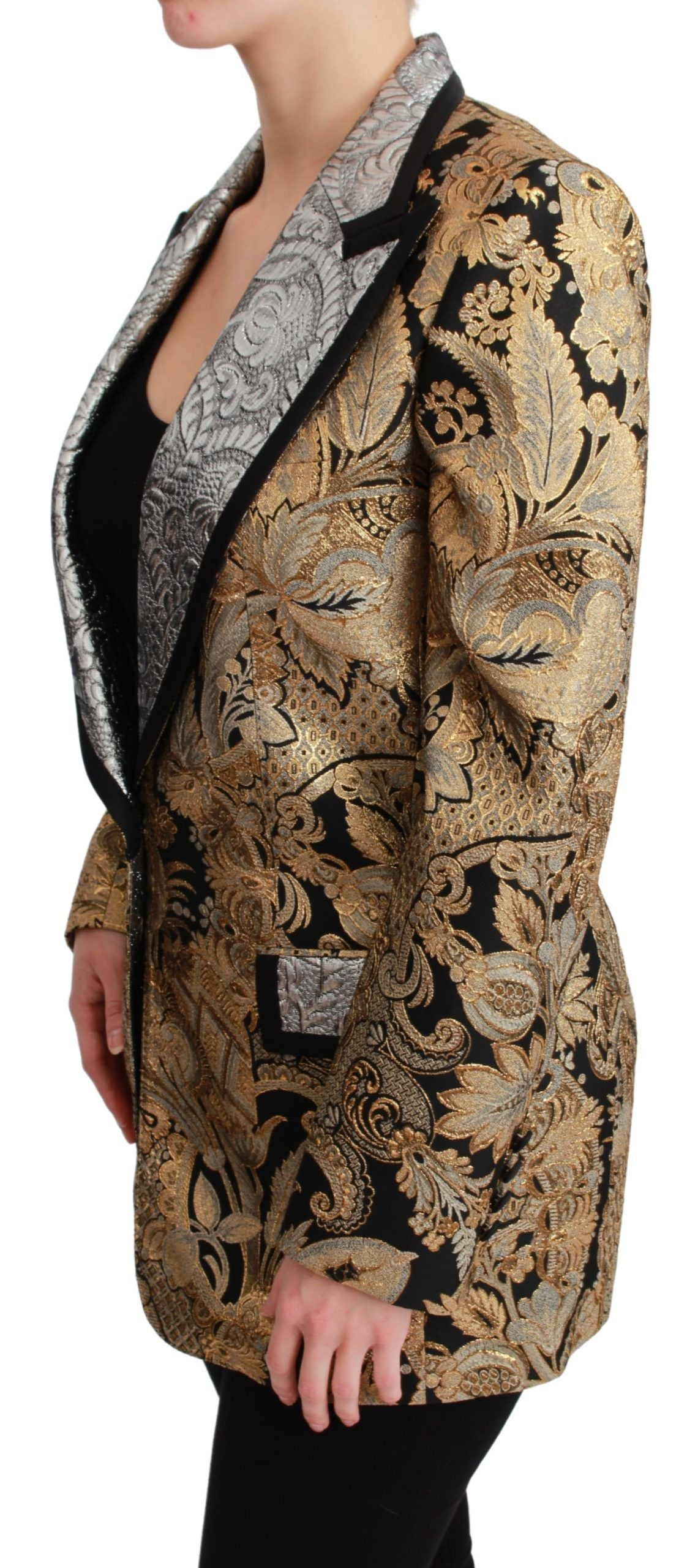 - Elegant Gold Floral Jacquard Blazer