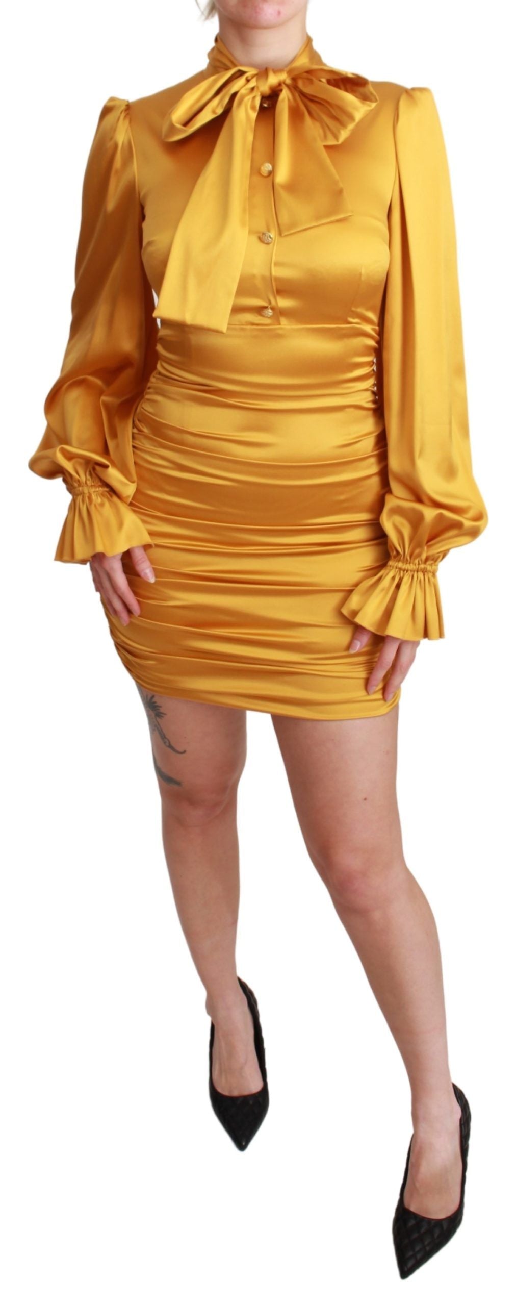 - Radiant Yellow Silk Bodycon Mini Dress