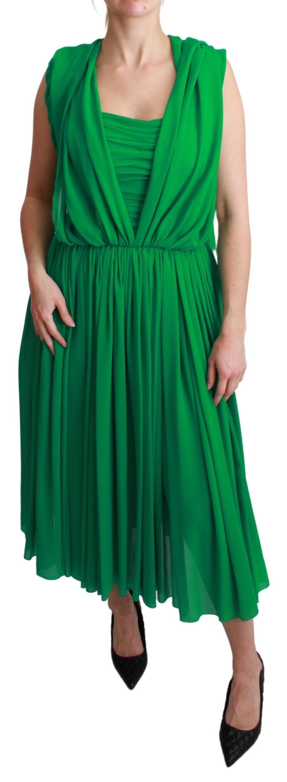 - Elegant Sleeveless Pleated Silk Maxi Dress