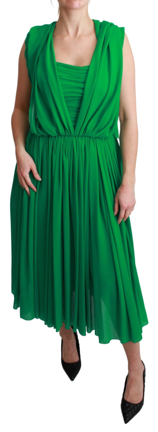 - Elegant Sleeveless Pleated Silk Maxi Dress