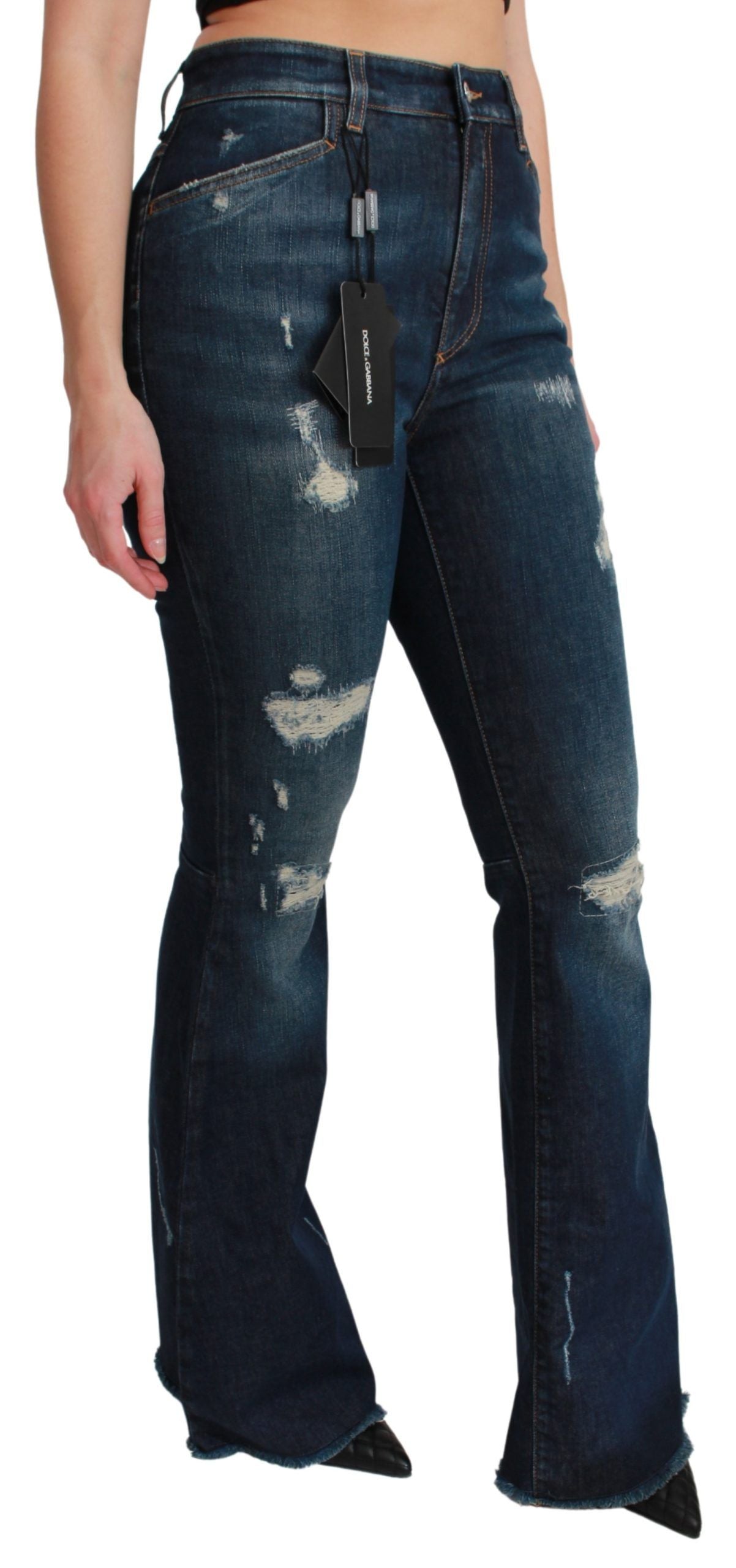 - Chic High Waist Flare Denim Queen Embroidery