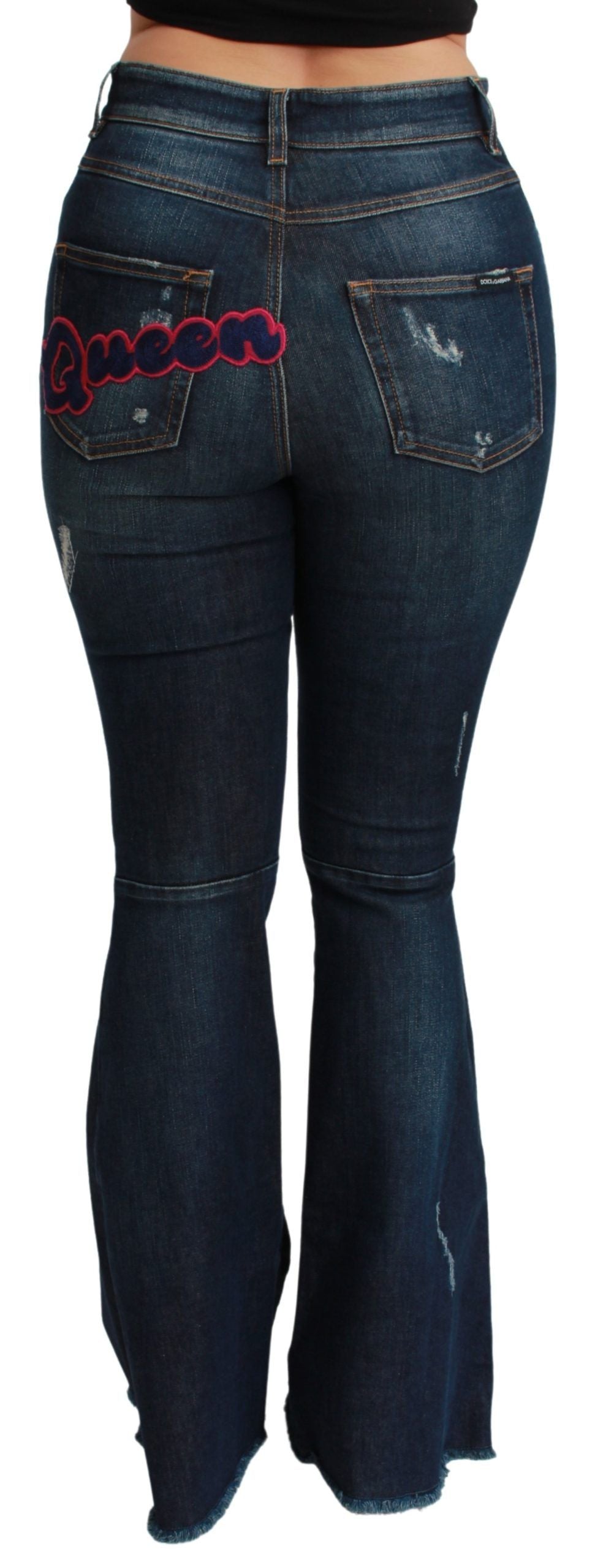- Chic High Waist Flare Denim Queen Embroidery