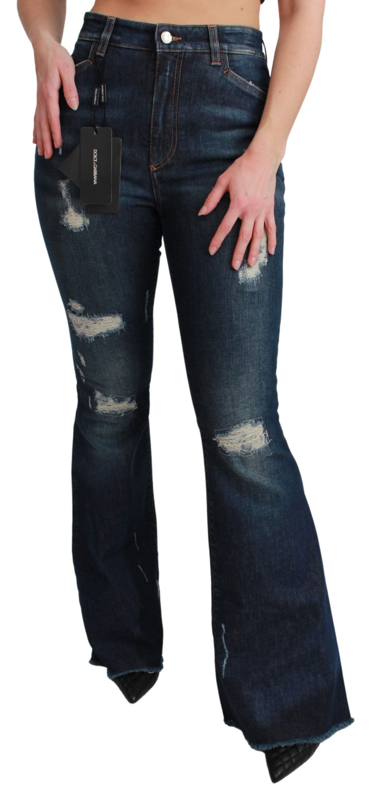 - Chic High Waist Flare Denim Queen Embroidery