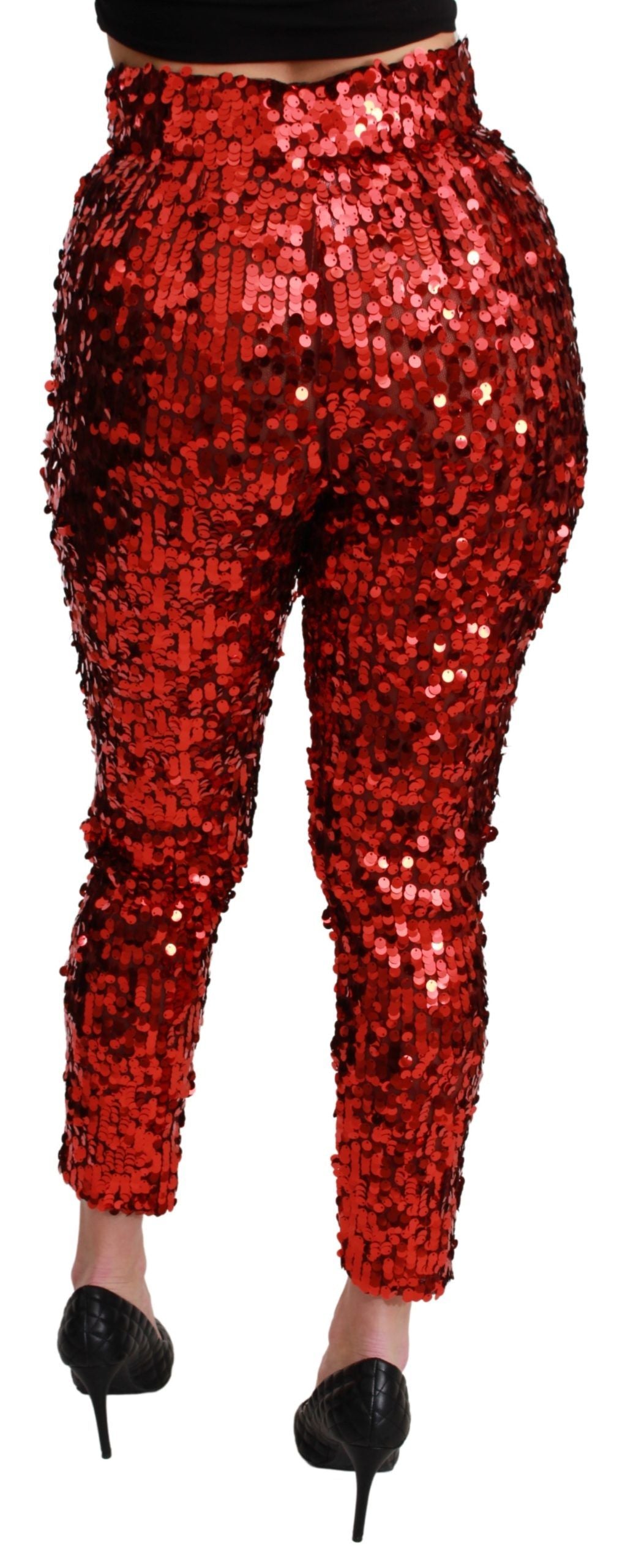 Red High-Waist Sequin Cropped Trousers – Bold Italian Luxury