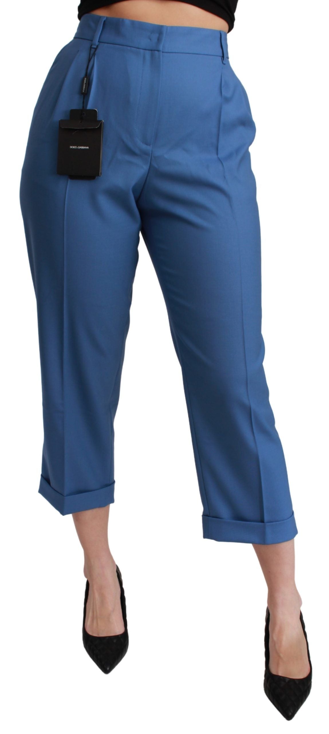 - Elegant Pleated Wool Cuffed Trousers