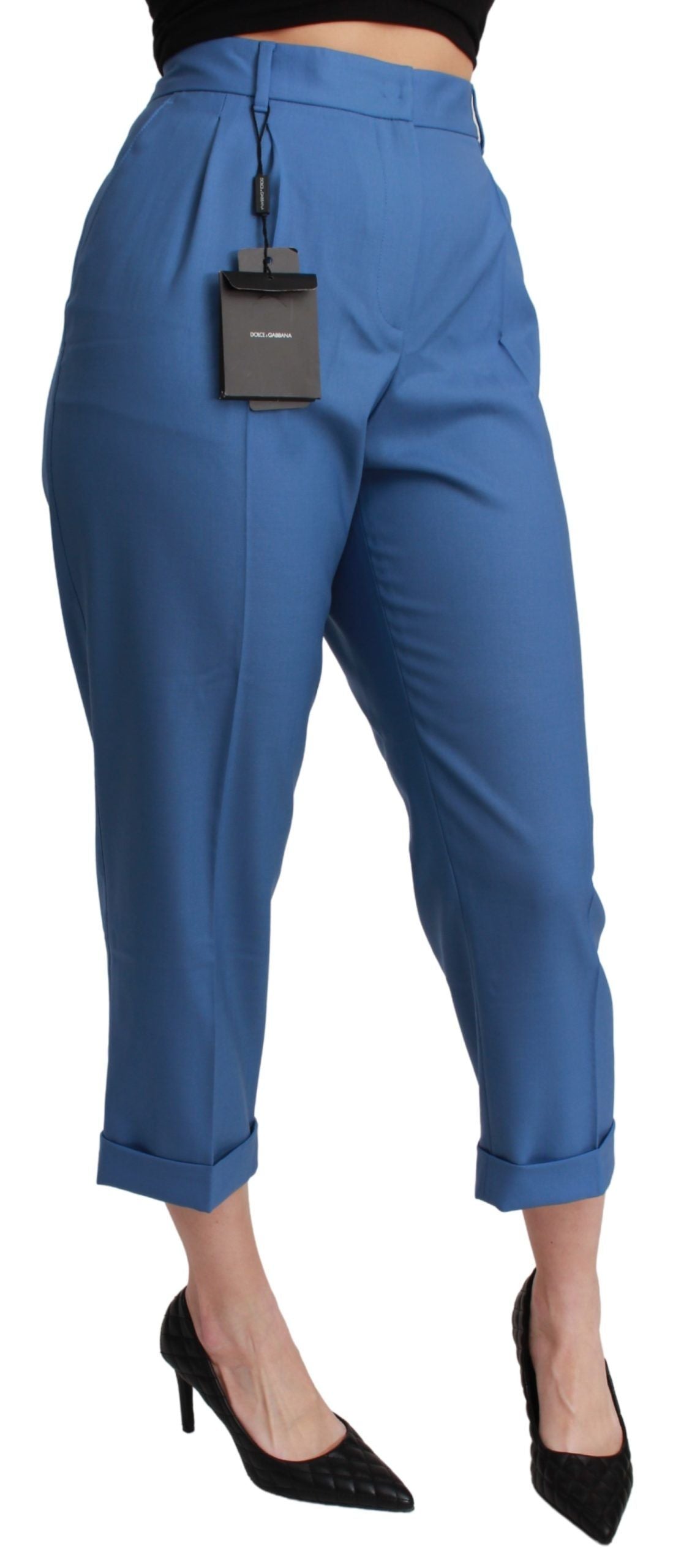 - Elegant Pleated Wool Cuffed Trousers
