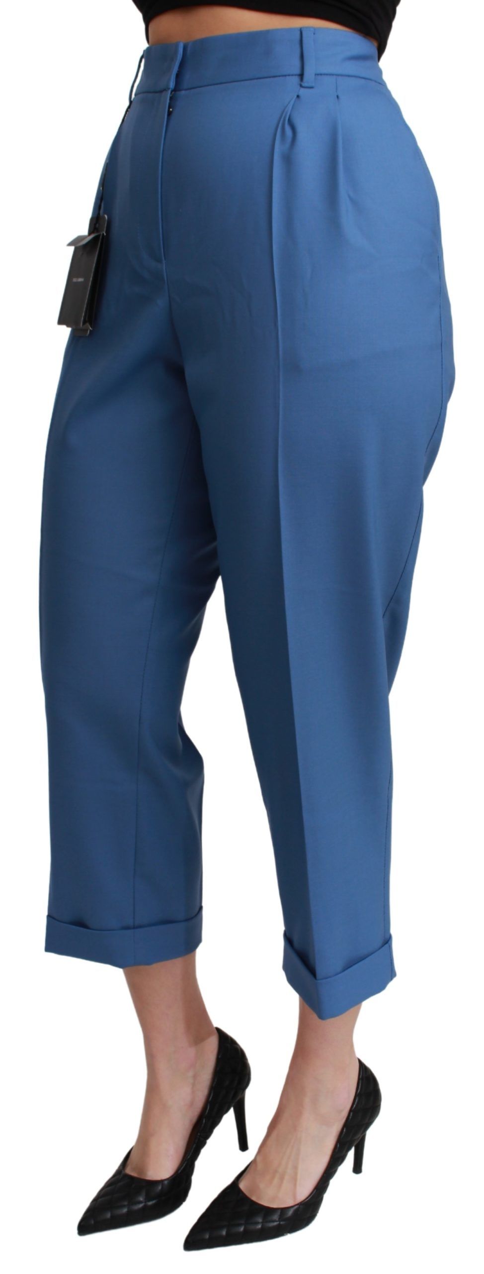- Elegant Pleated Wool Cuffed Trousers
