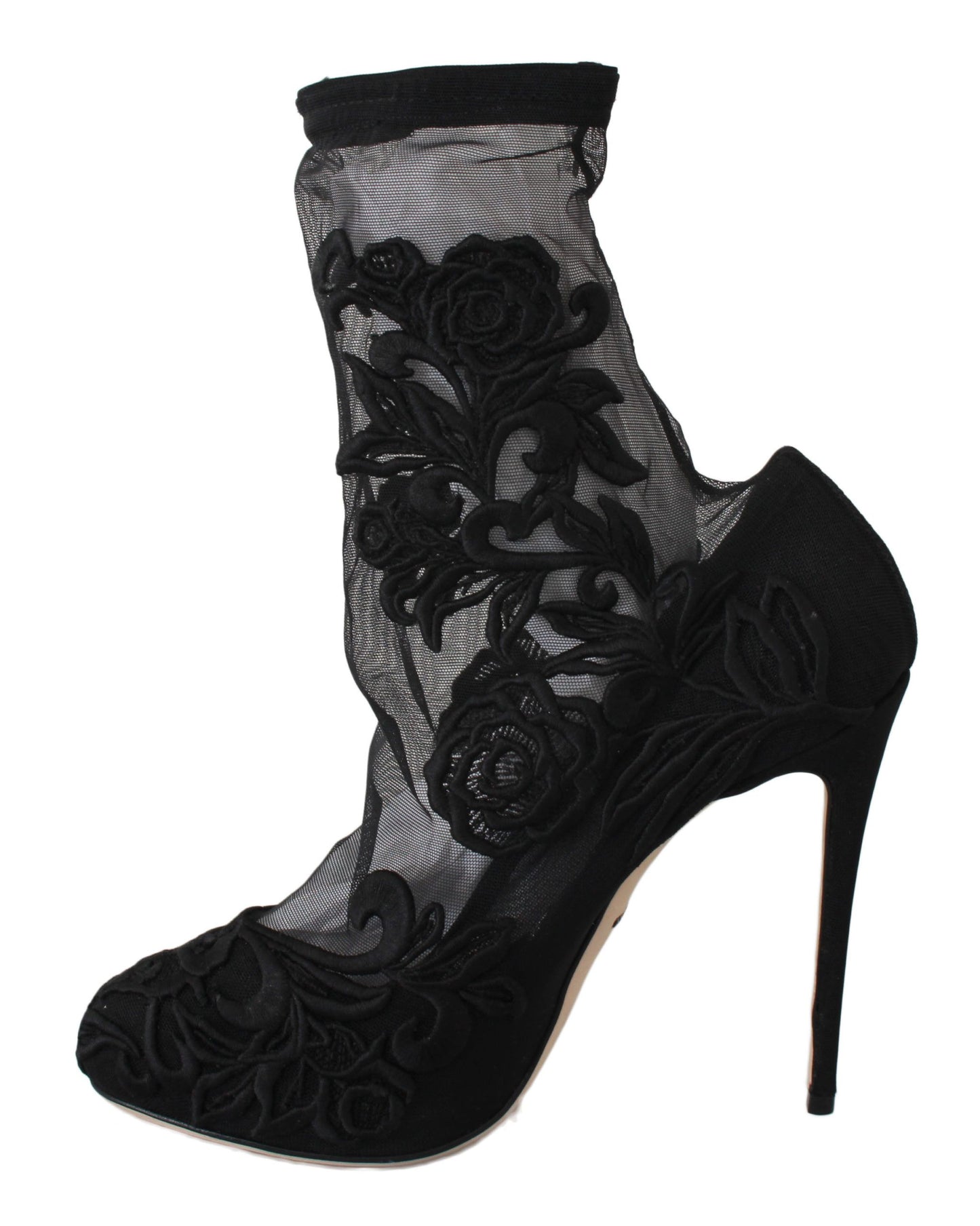 - Embroidered Floral Stiletto Socks Booties