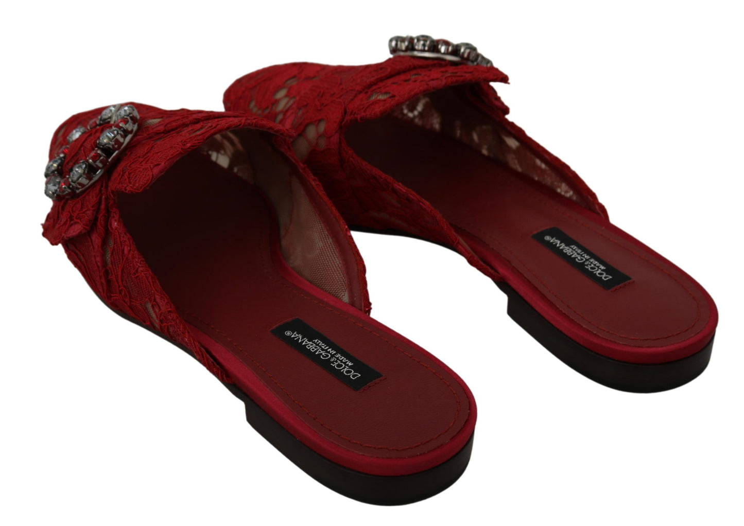 - Radiant Red Slide Flats with Crystal Embellishments