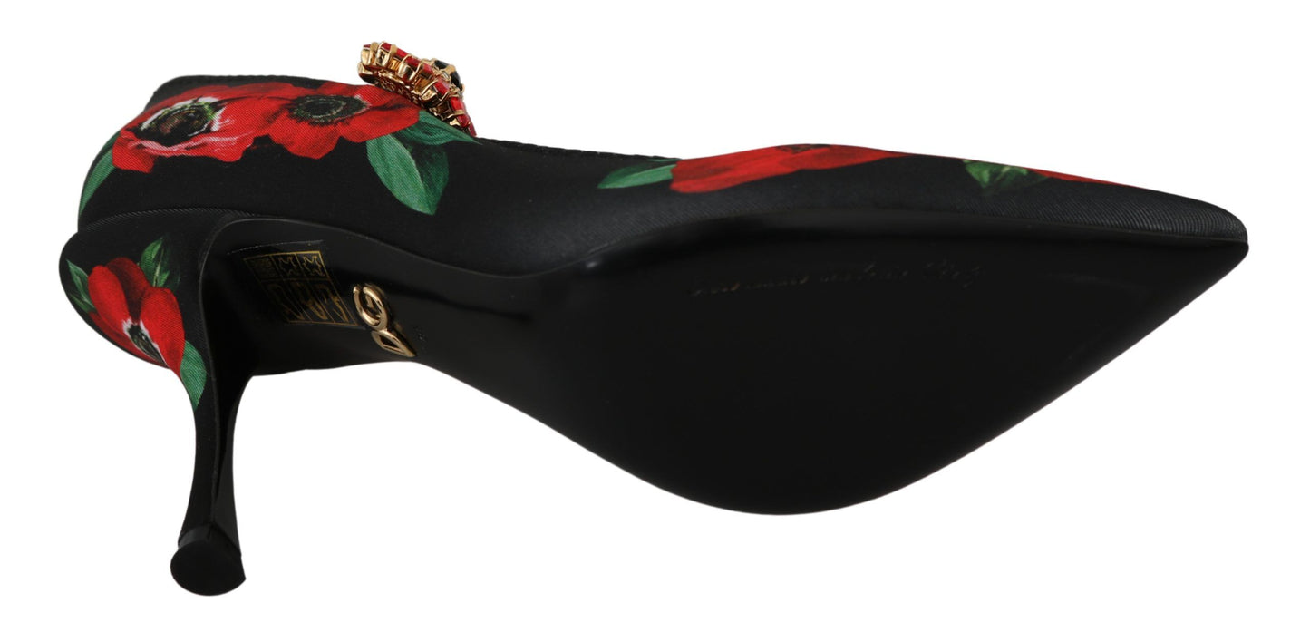 - Floral Mary Janes Pumps with Crystal Detail