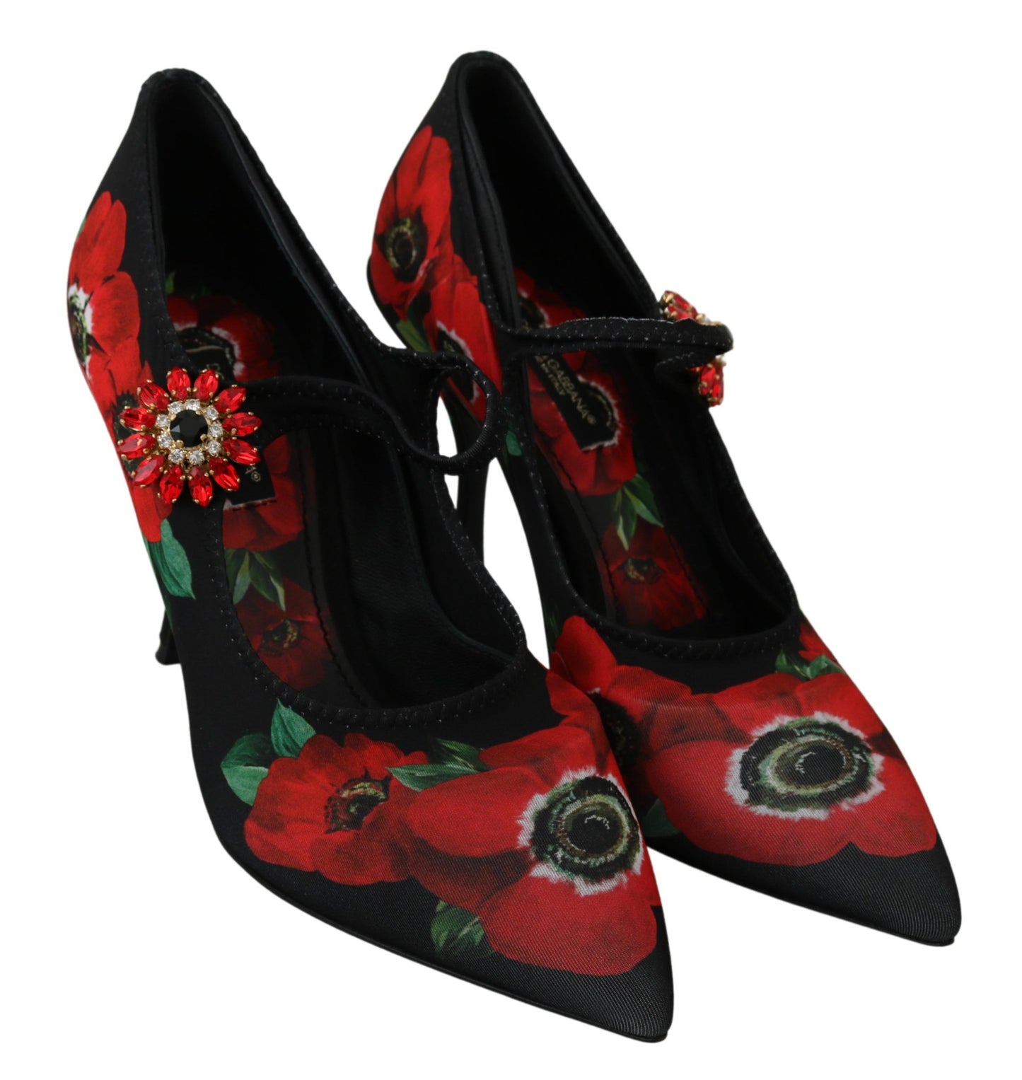 - Floral Mary Janes Pumps with Crystal Detail