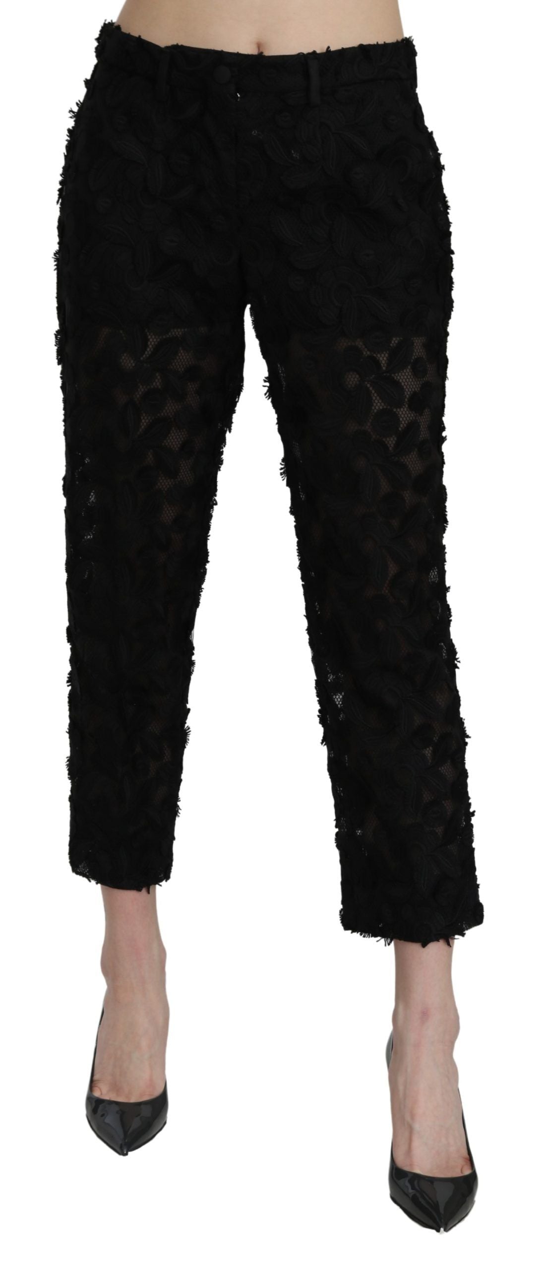 - Elegant Straight Cropped Lace Trousers