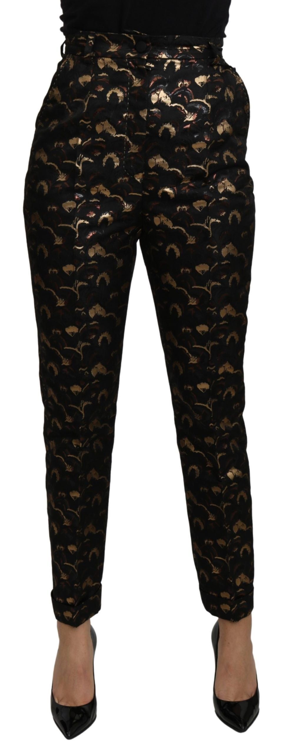 - Elegant High Waist Tapered Brocade Pants