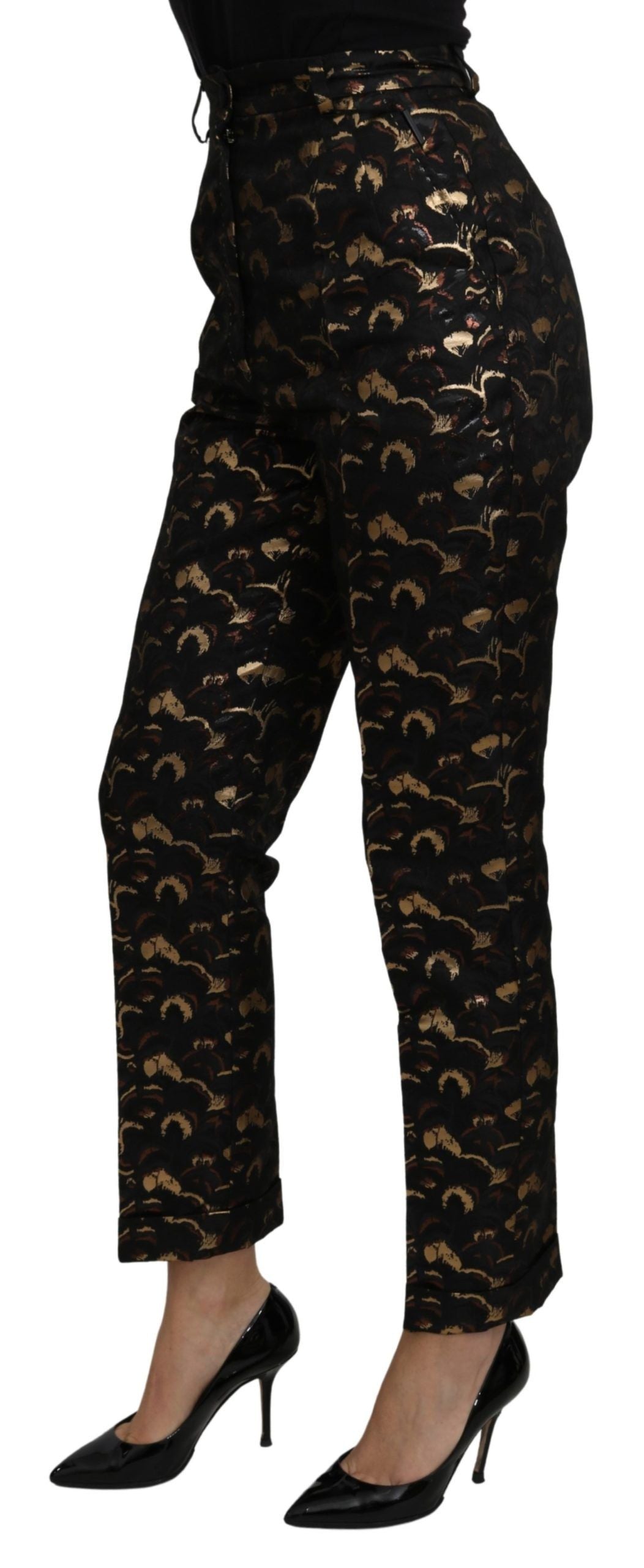 - Elegant High Waist Tapered Brocade Pants