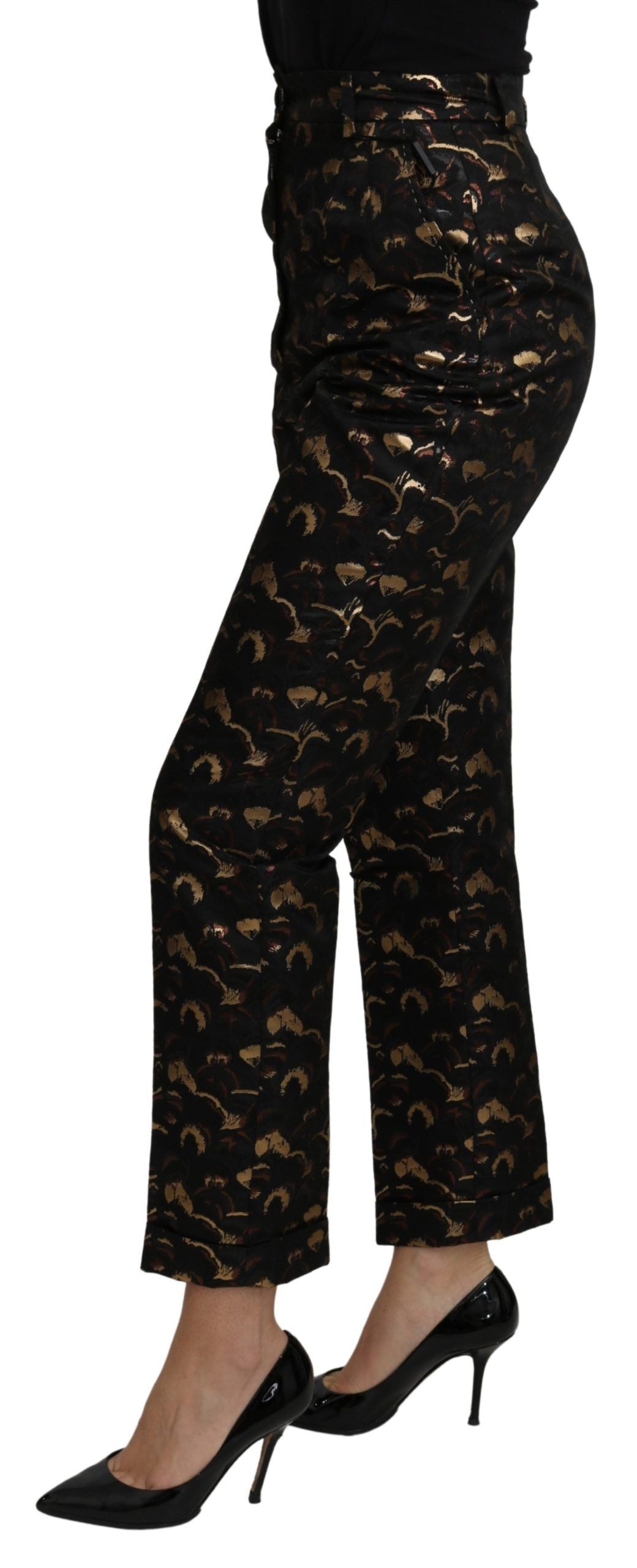 - Elegant High Waist Tapered Brocade Pants