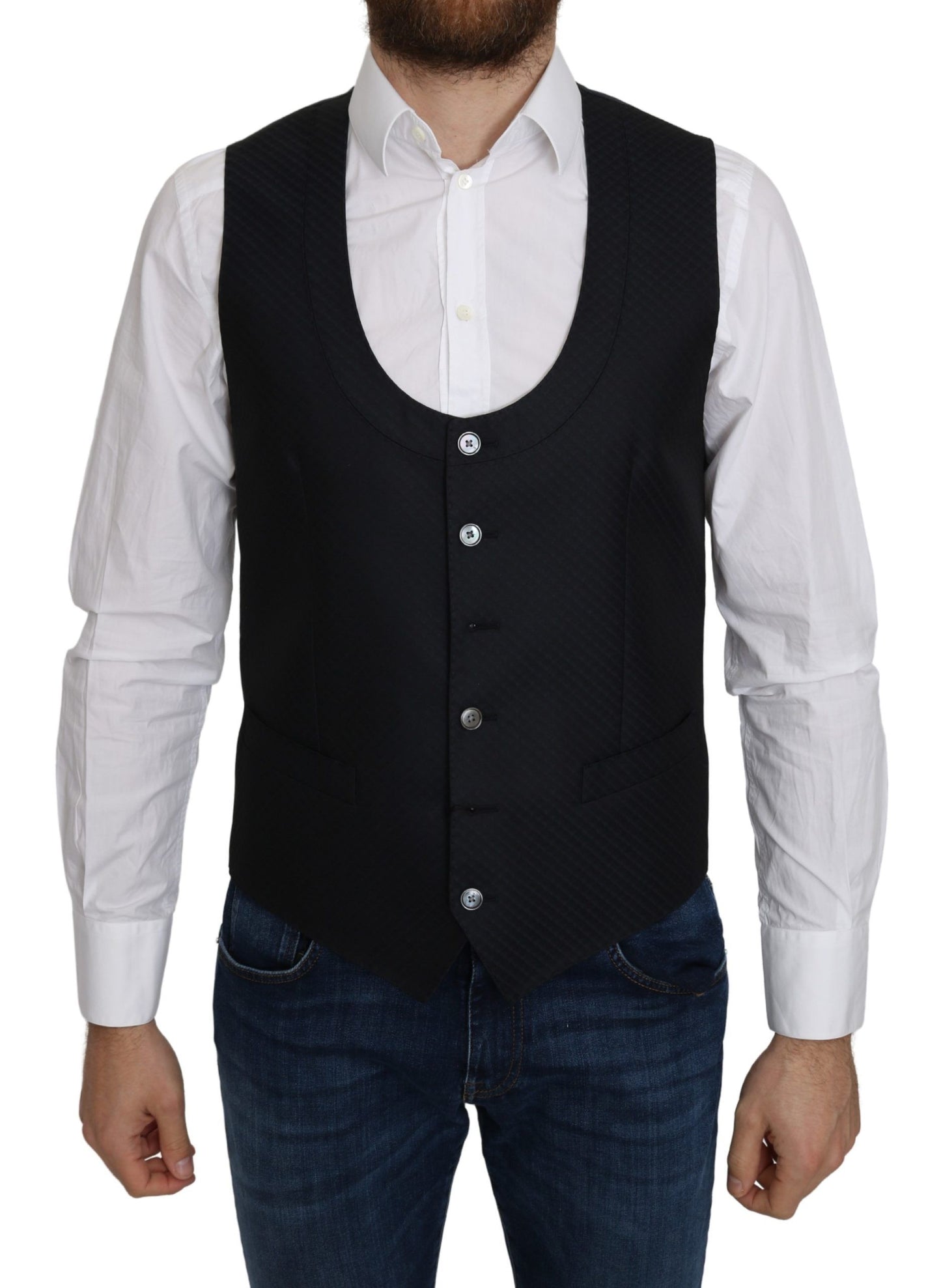 - Elegant Blue Silk-Blend Formal Vest