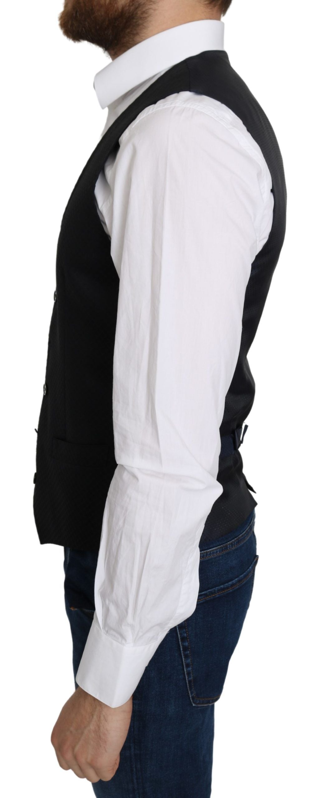 - Elegant Blue Silk-Blend Formal Vest