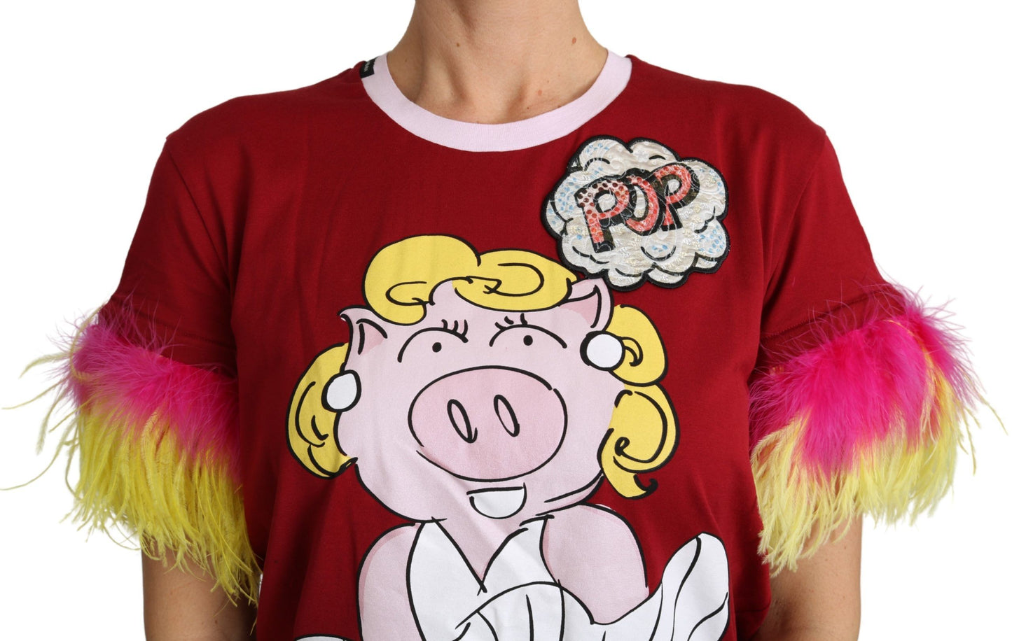 - Chic Red Pig Print Crew Neck T-Shirt