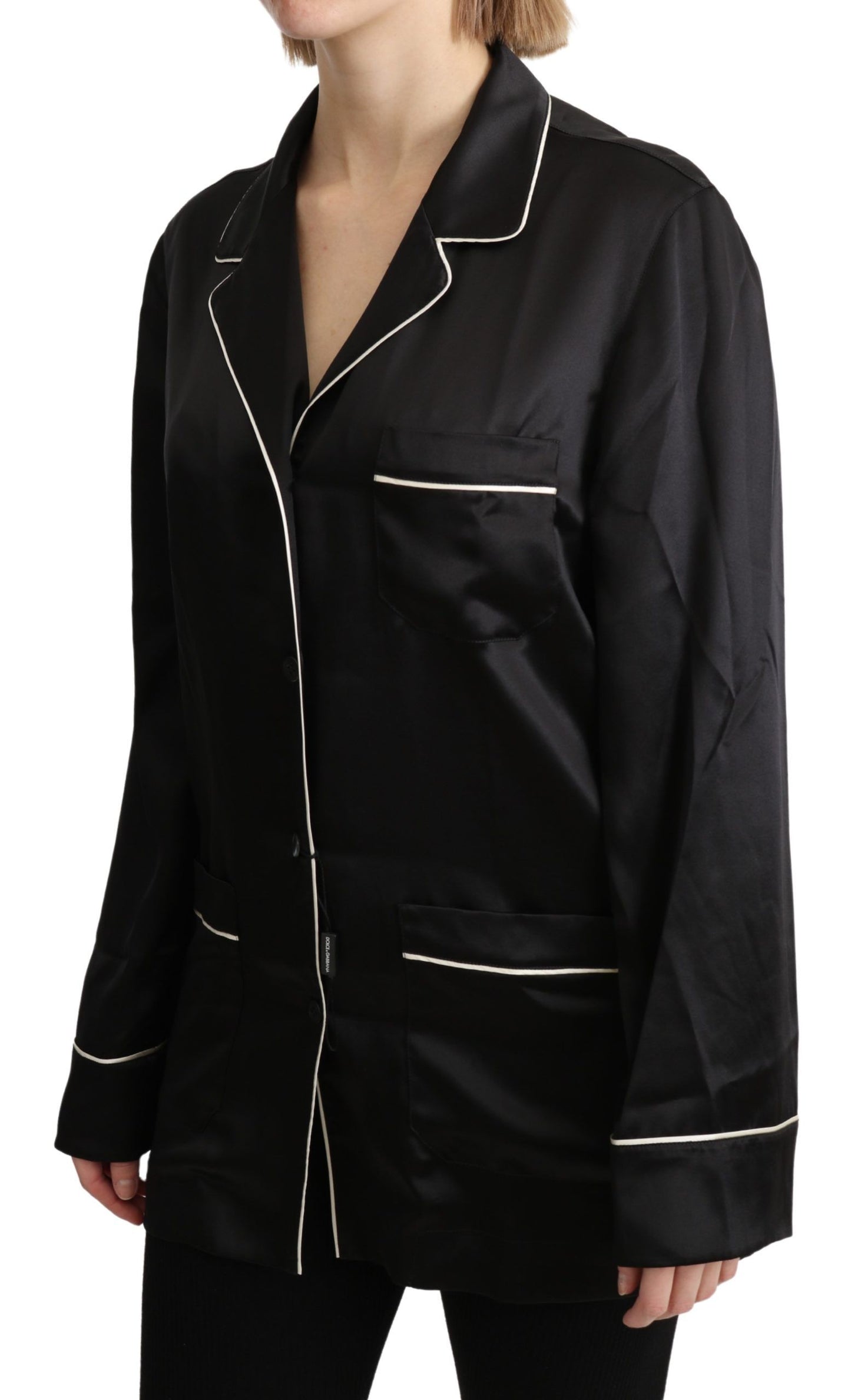 - Elegant Silk Black Button-Up Blouse