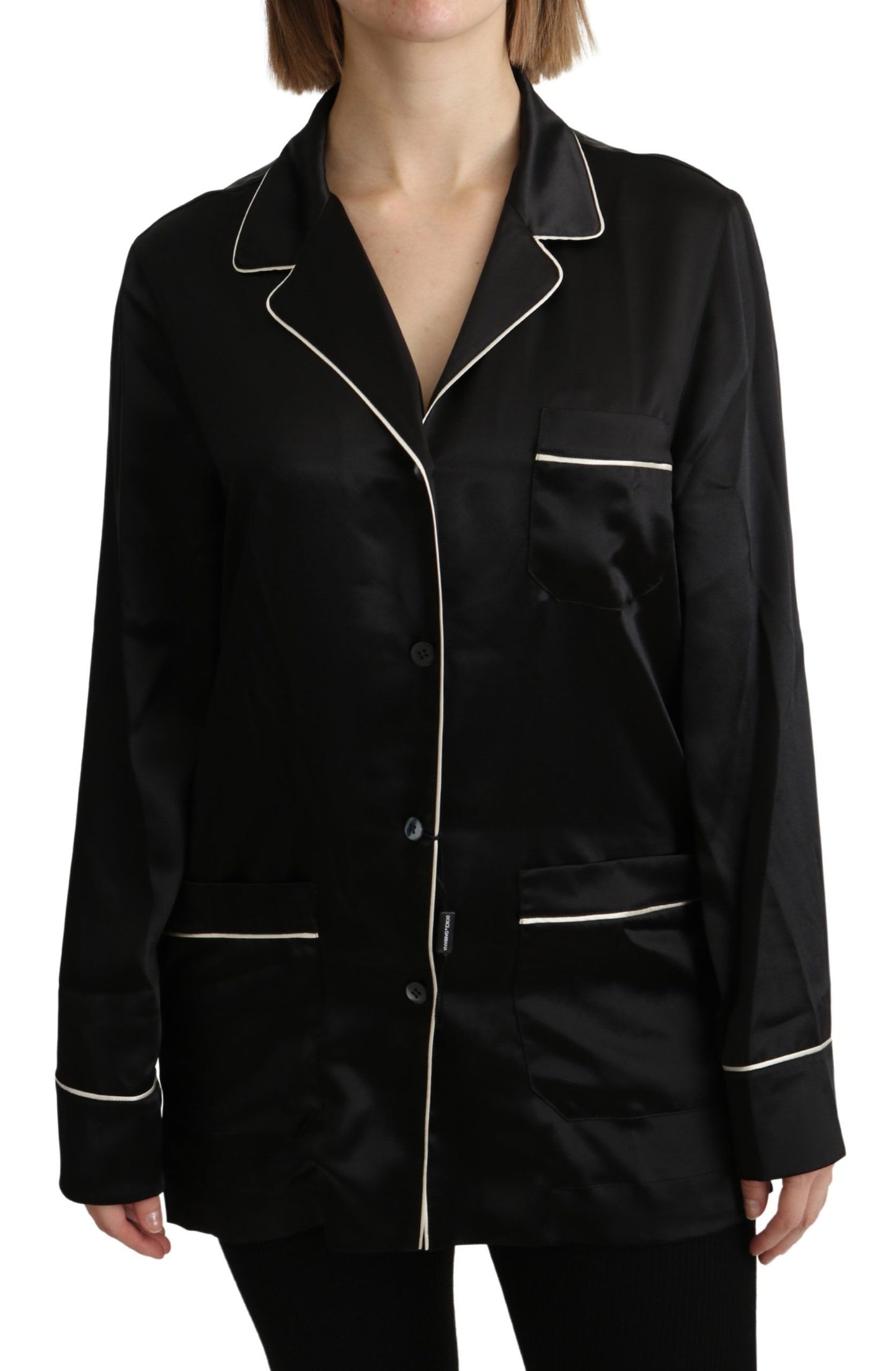 - Elegant Silk Black Button-Up Blouse