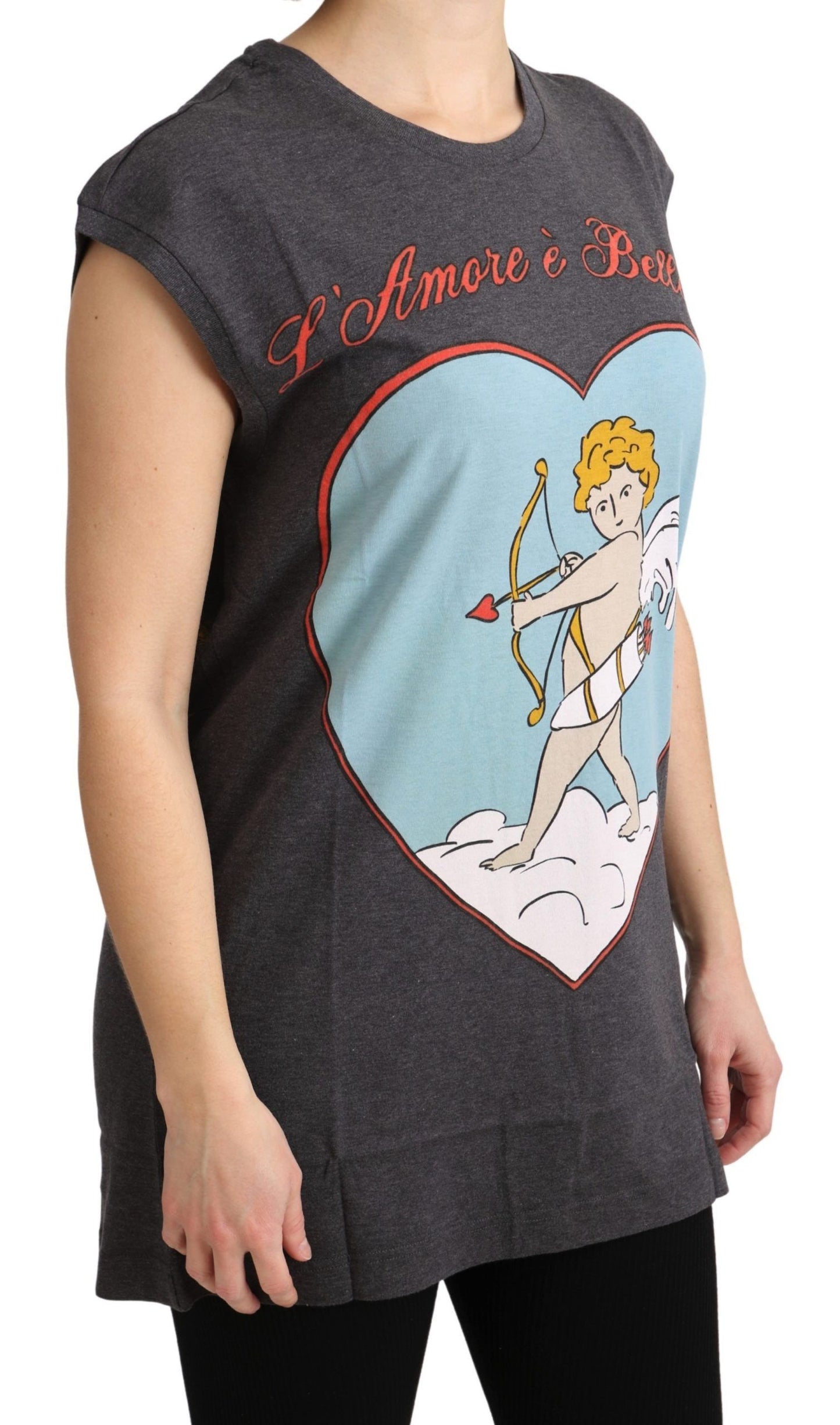 - Elegant Gray Cotton Cap Sleeve Tee
