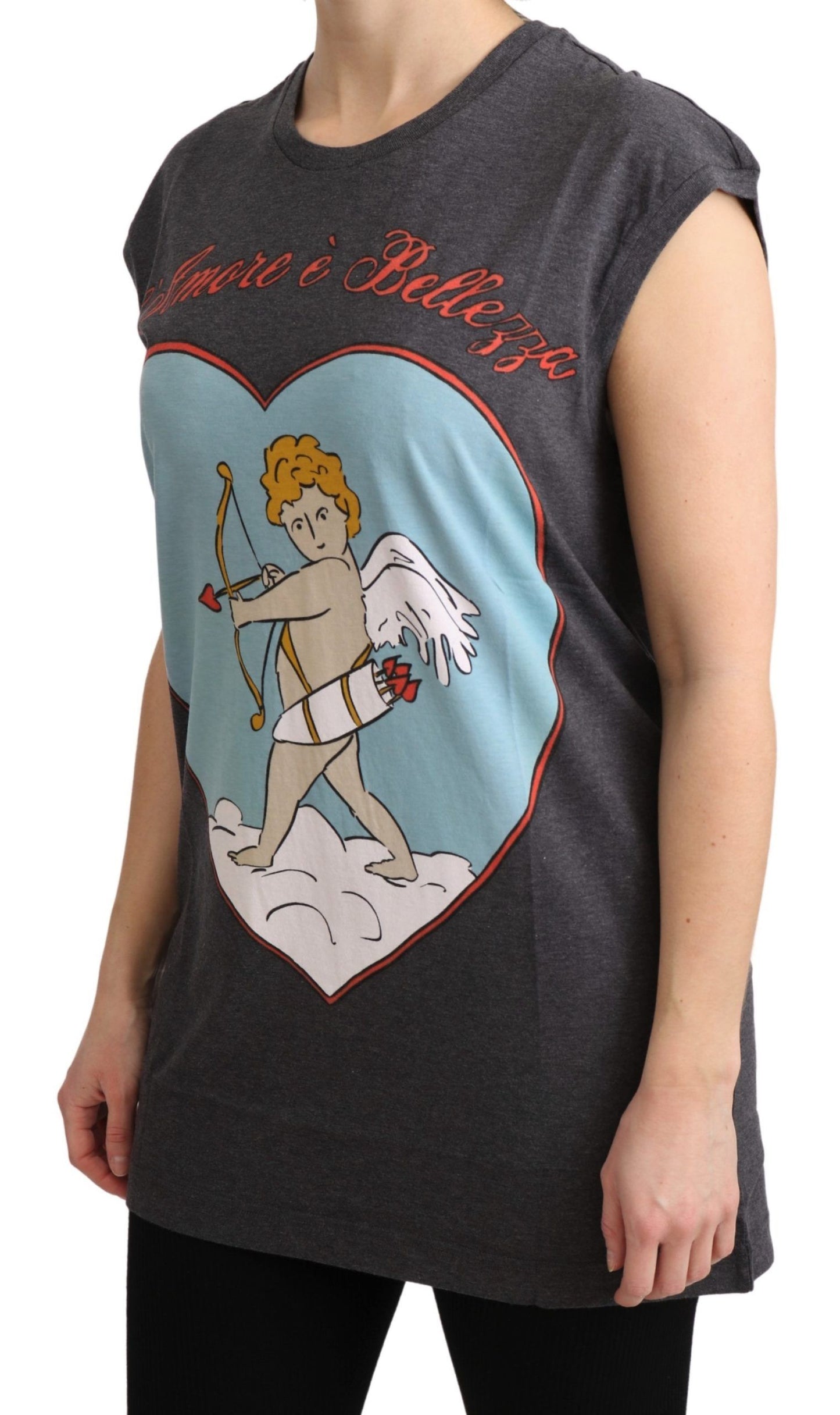 - Elegant Gray Cotton Cap Sleeve Tee