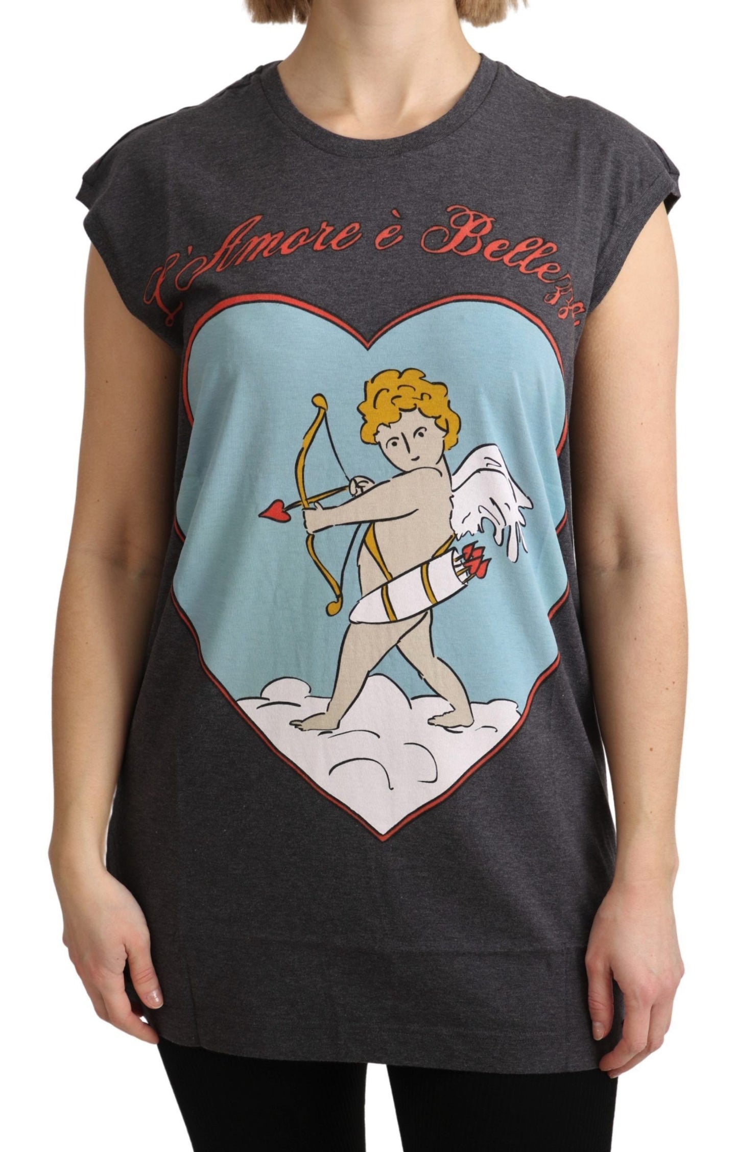 - Elegant Gray Cotton Cap Sleeve Tee