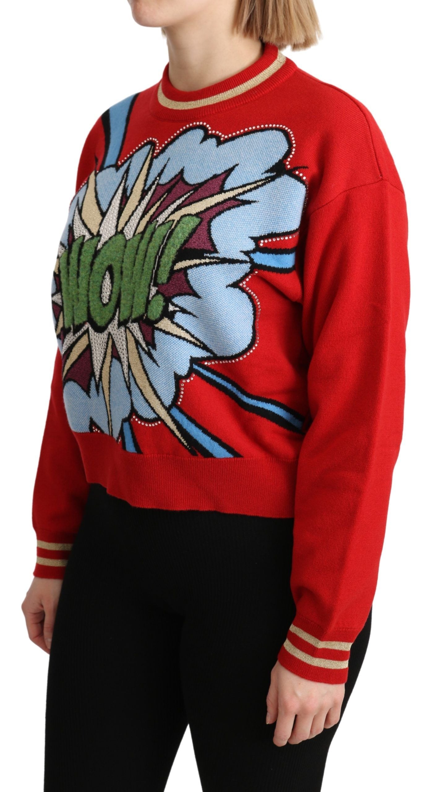 - Radiant Red Cartoon Motive Cashmere Sweater