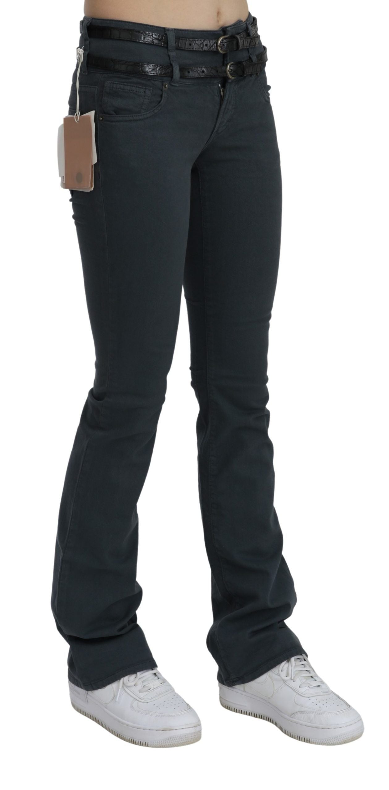 - Chic Mid Waist Slim Flared Denim