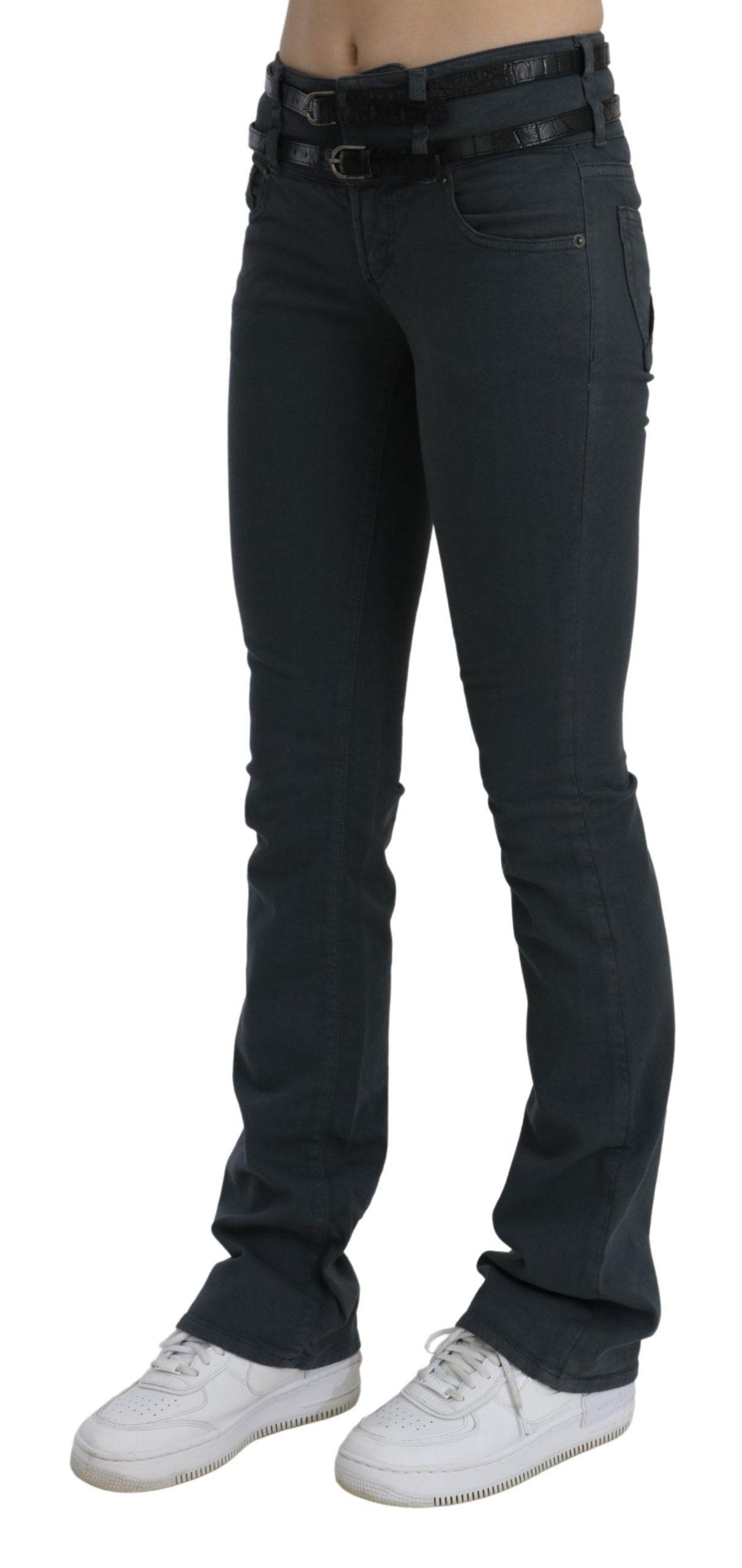 - Chic Mid Waist Slim Flared Denim