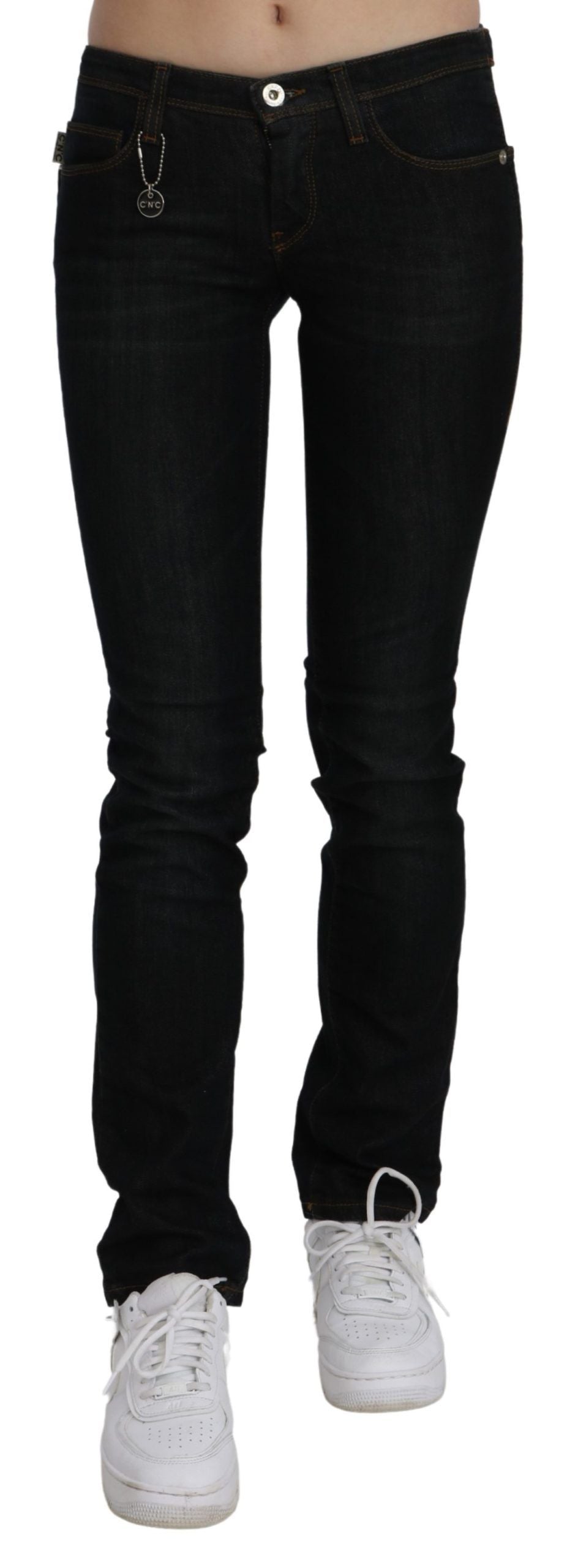 - Chic Black Mid Waist Slim Fit Denim Jeans