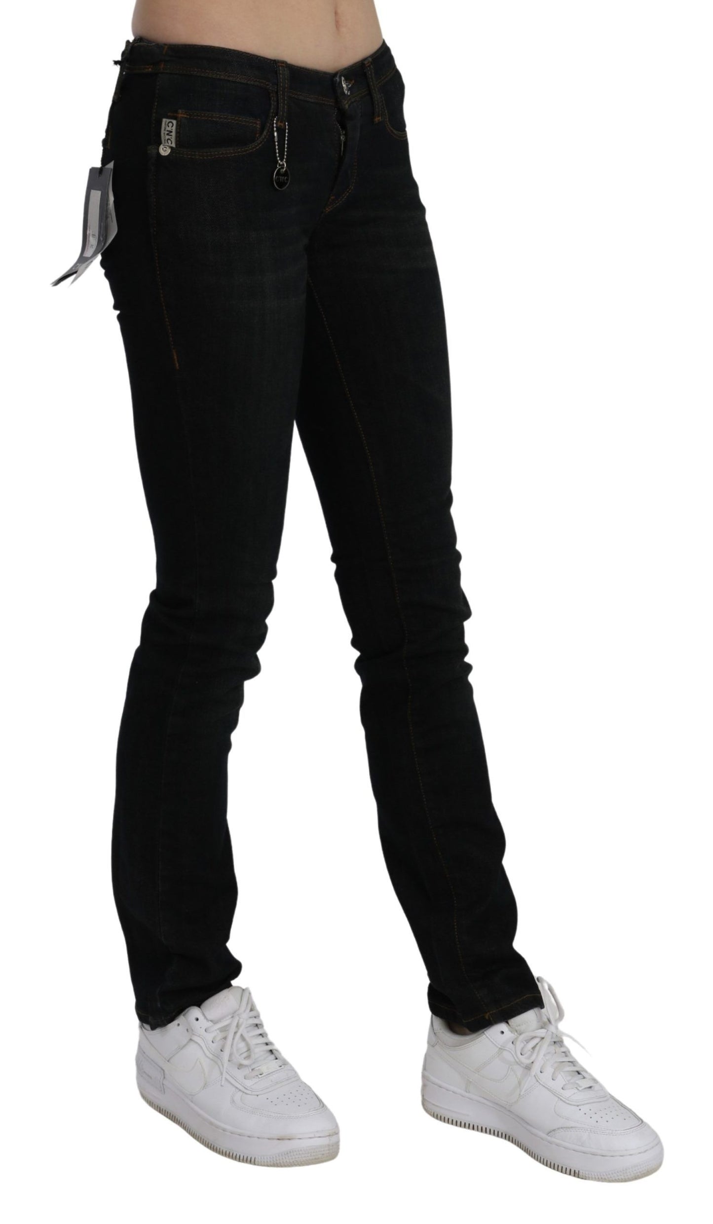 - Chic Black Mid Waist Slim Fit Denim Jeans
