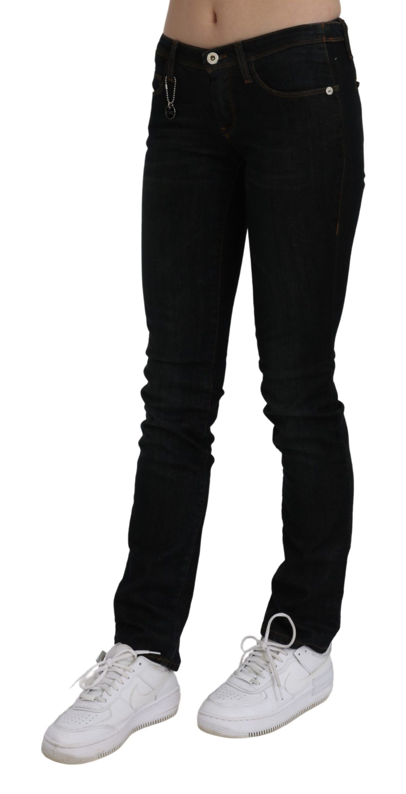 - Chic Black Mid Waist Slim Fit Denim Jeans