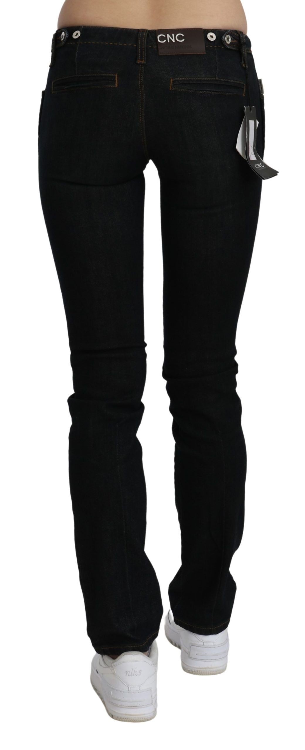 - Chic Black Mid Waist Slim Fit Denim Jeans