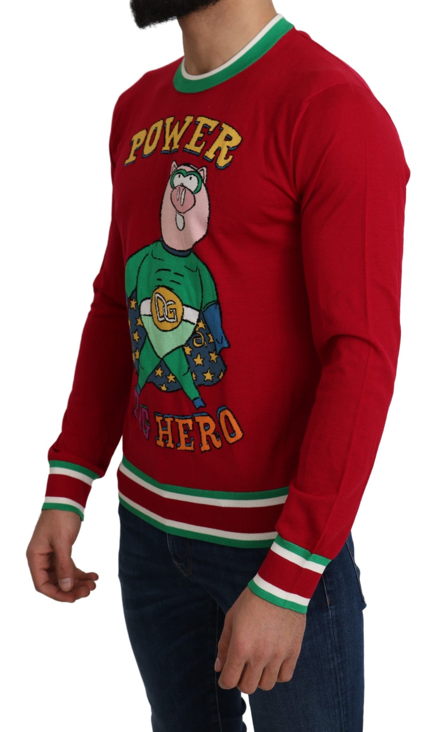 - Elegant Red Wool-Silk Crewneck Sweater